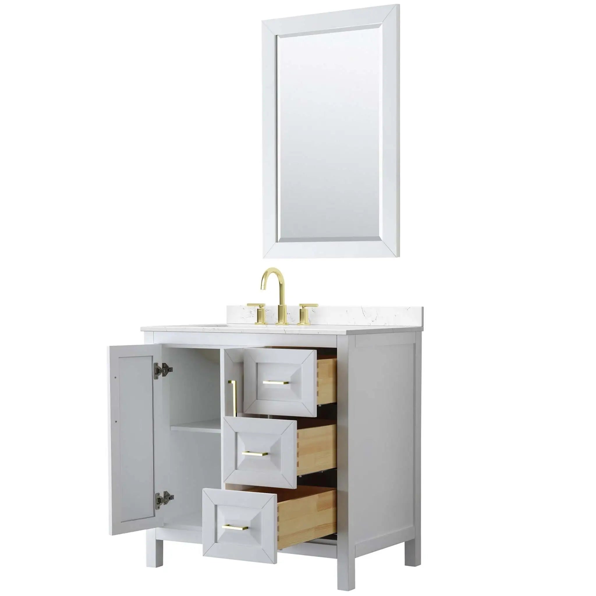 36" Daria Single Bathroom Vanity in White with Brushed Gold Trim & 24" Mirror by Wyndham