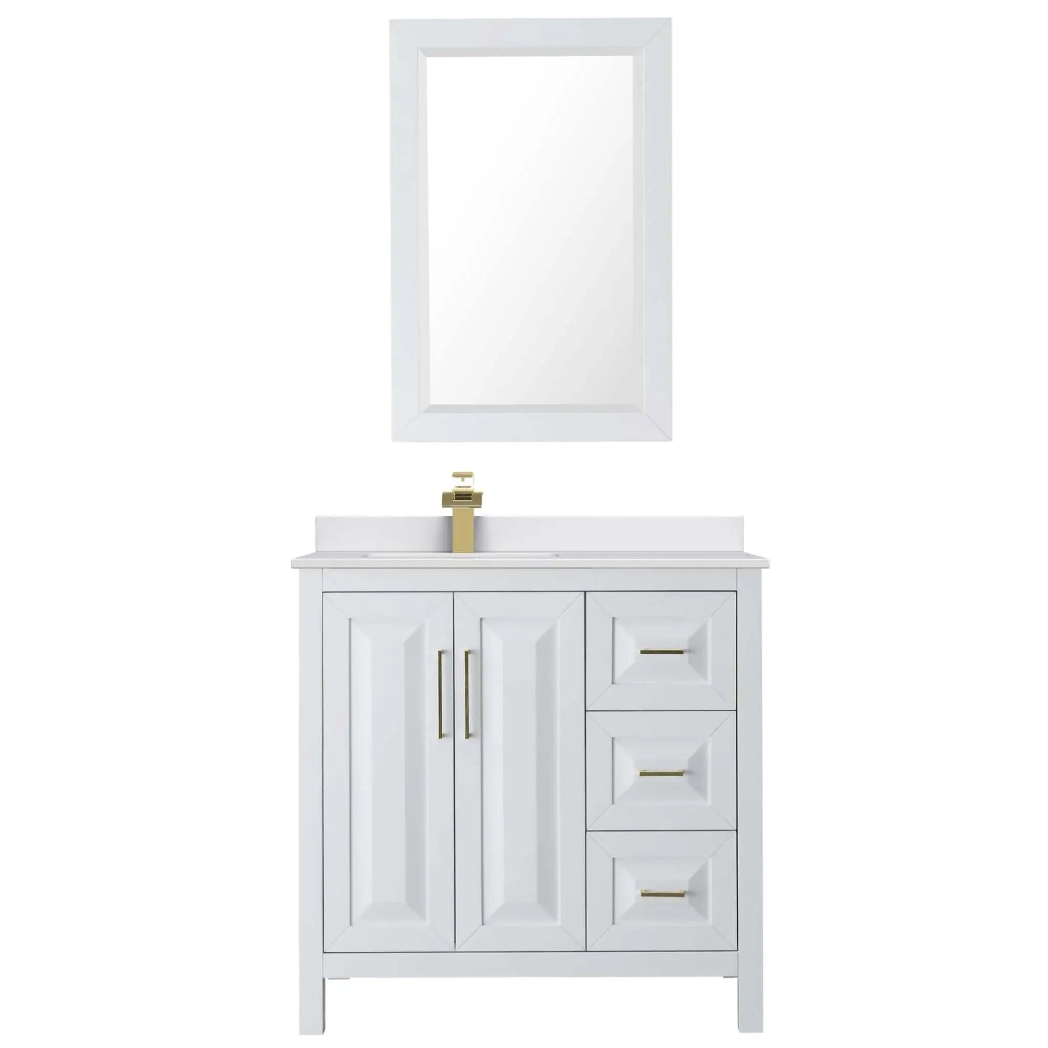 36" Daria Single Bathroom Vanity in White with Brushed Gold Trim & 24" Mirror by Wyndham