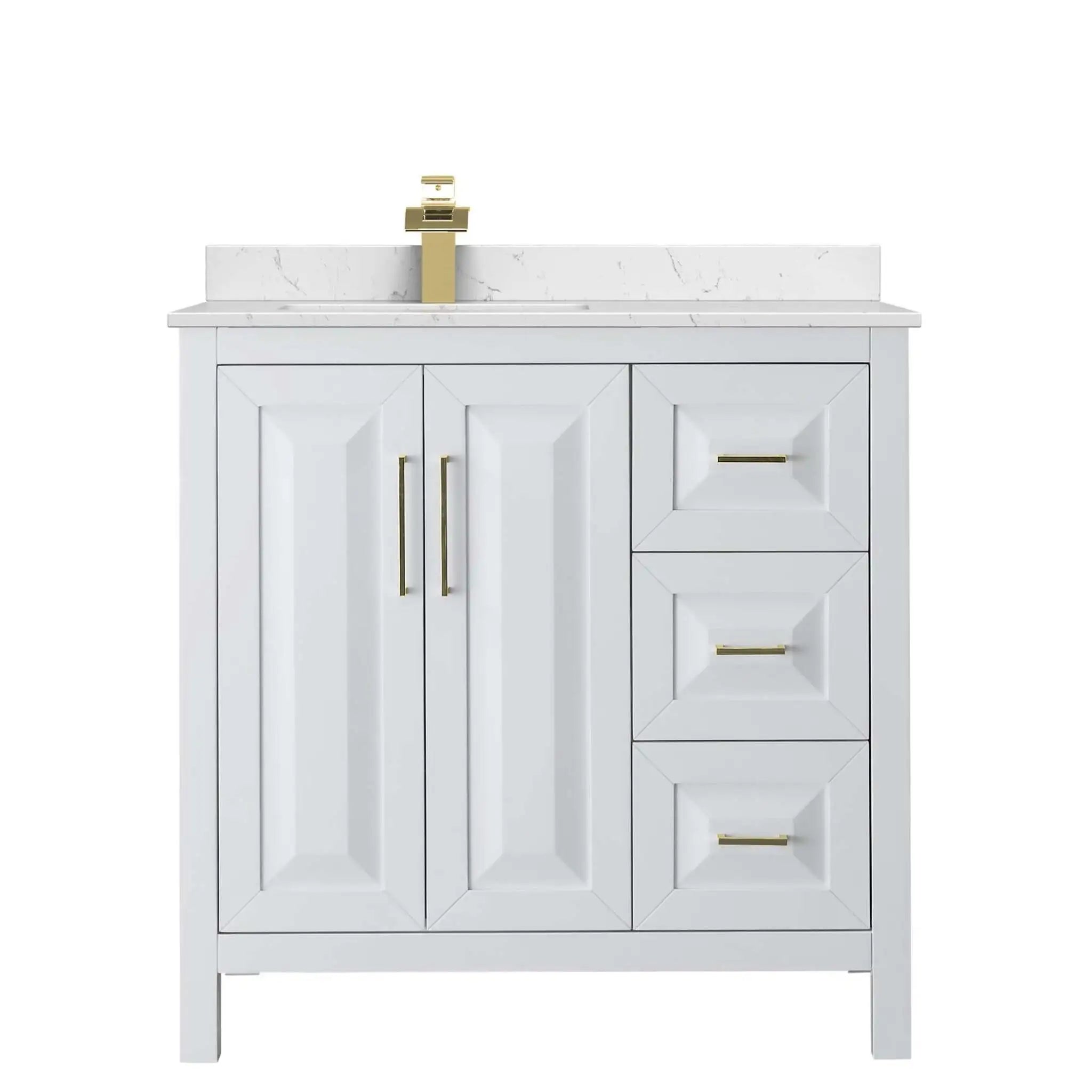 36" Daria Single Bathroom Vanity in White with Brushed Gold Trim by Wyndham