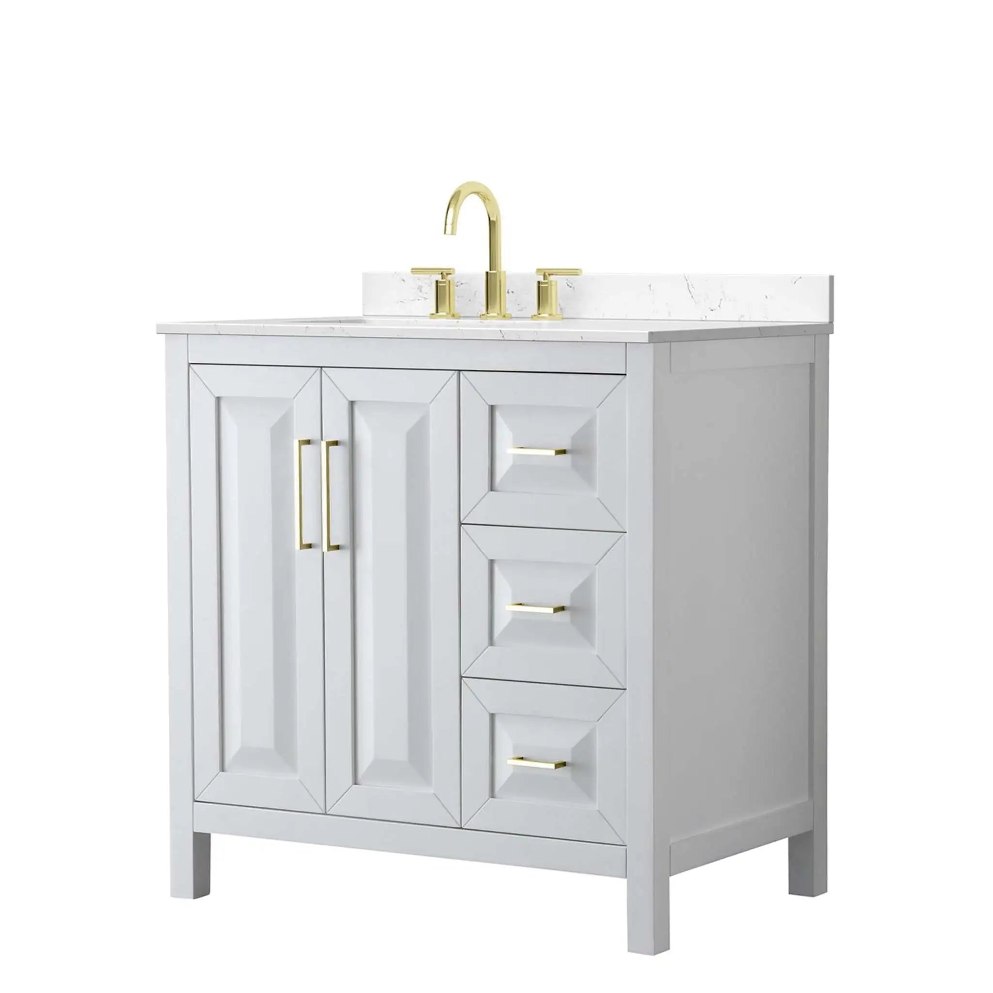 36" Daria Single Bathroom Vanity in White with Brushed Gold Trim by Wyndham