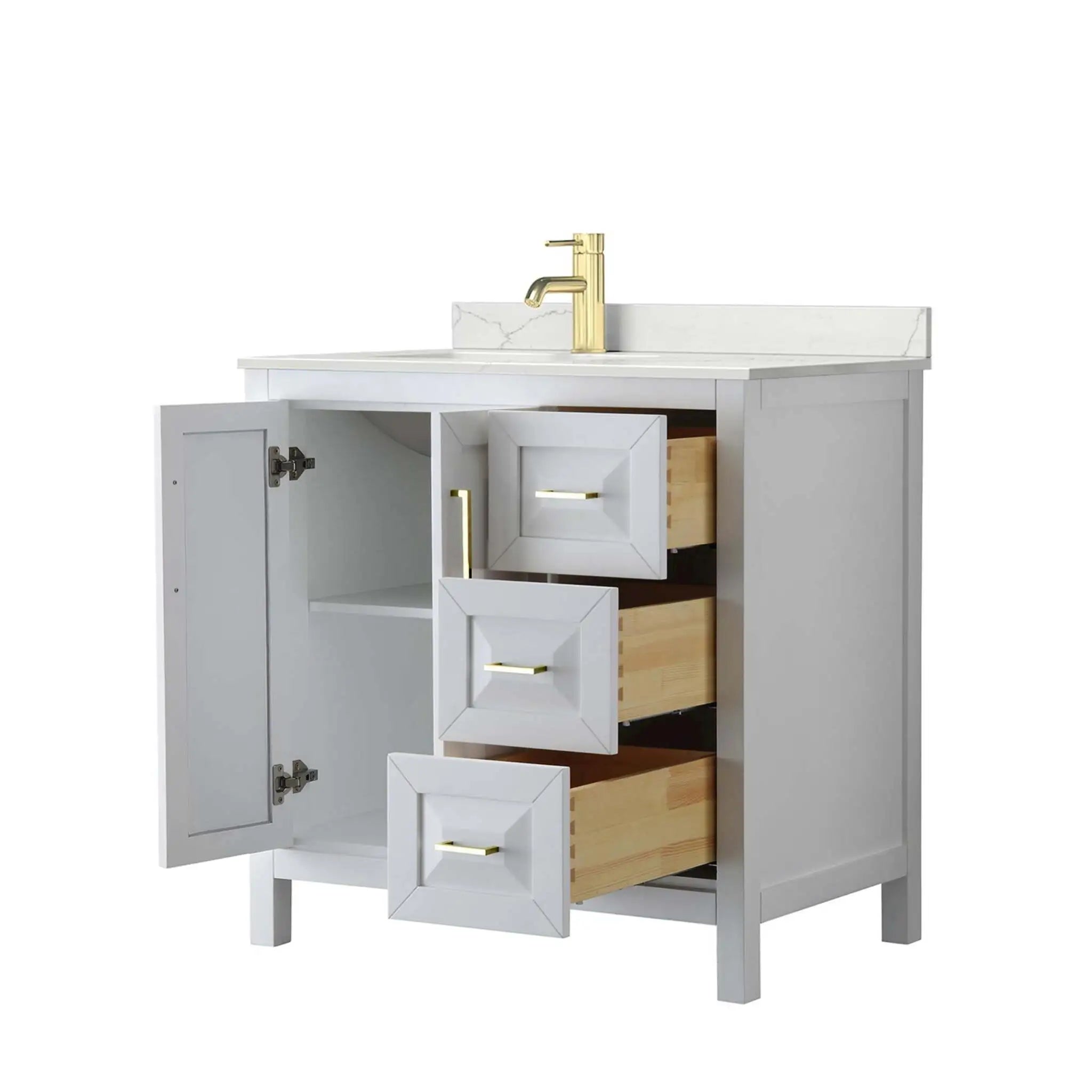 36" Daria Single Bathroom Vanity in White with Brushed Gold Trim by Wyndham