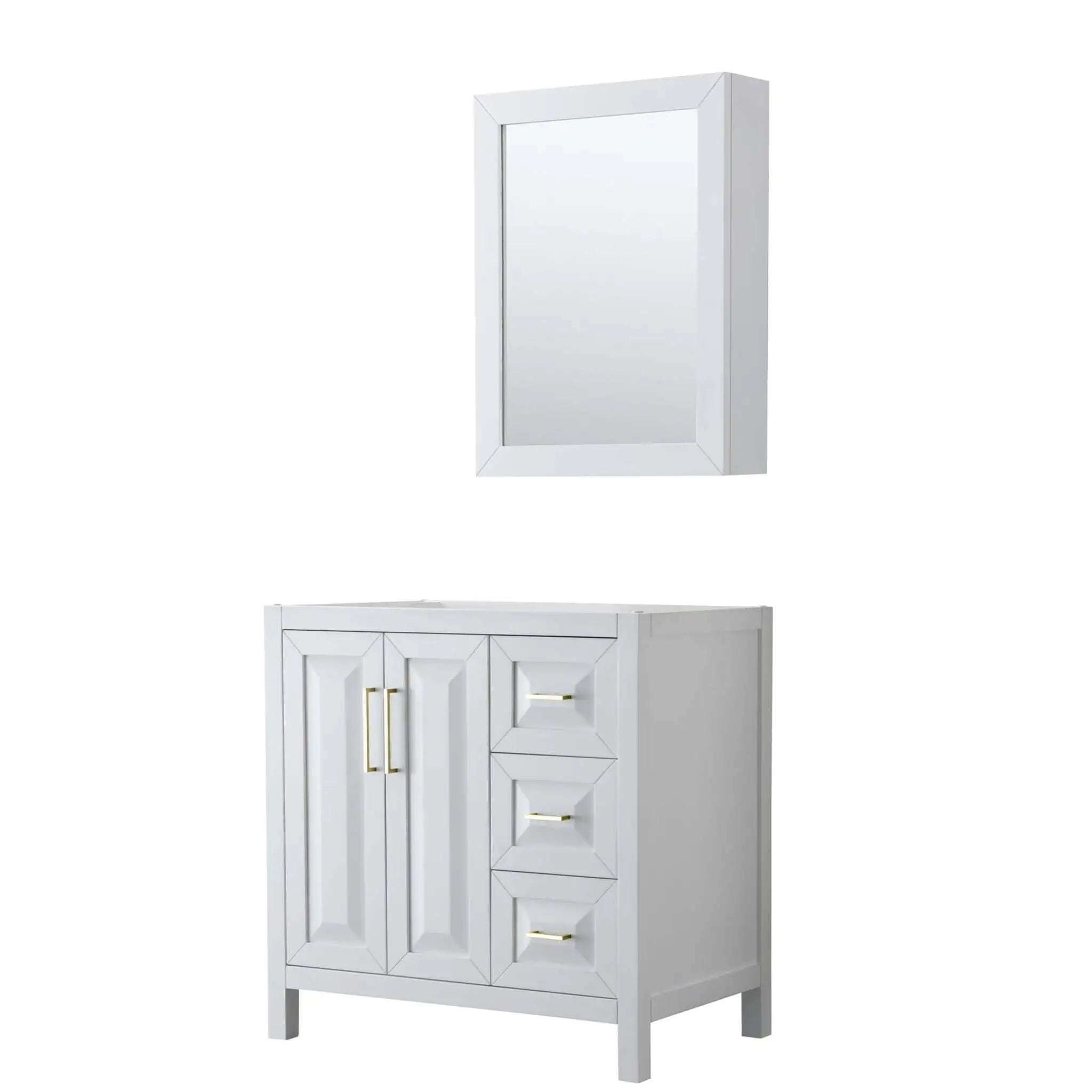 36" Daria Single Bathroom Vanity in White with Brushed Gold Trim & Medicine Cabinet by Wyndham