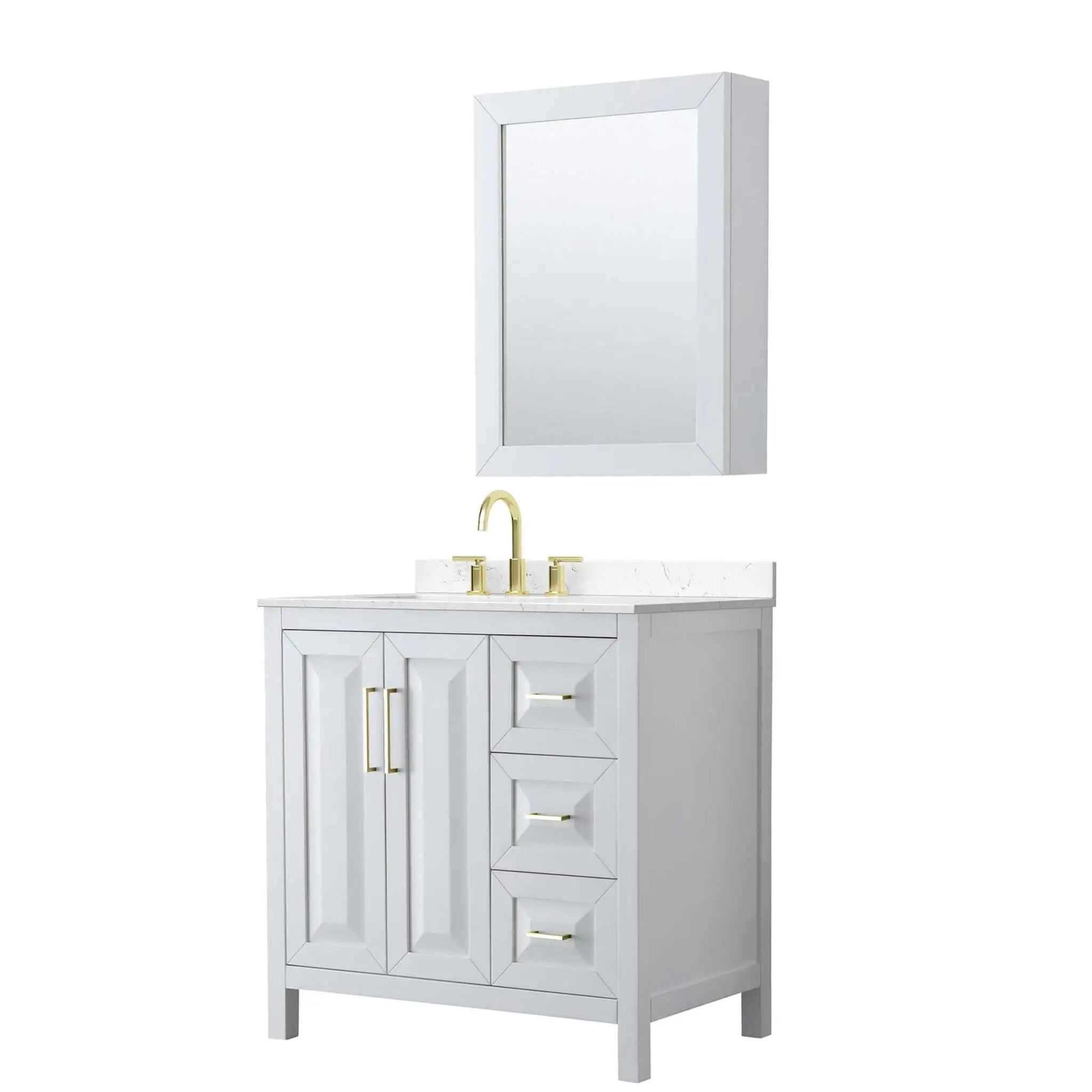 36" Daria Single Bathroom Vanity in White with Brushed Gold Trim & Medicine Cabinet by Wyndham
