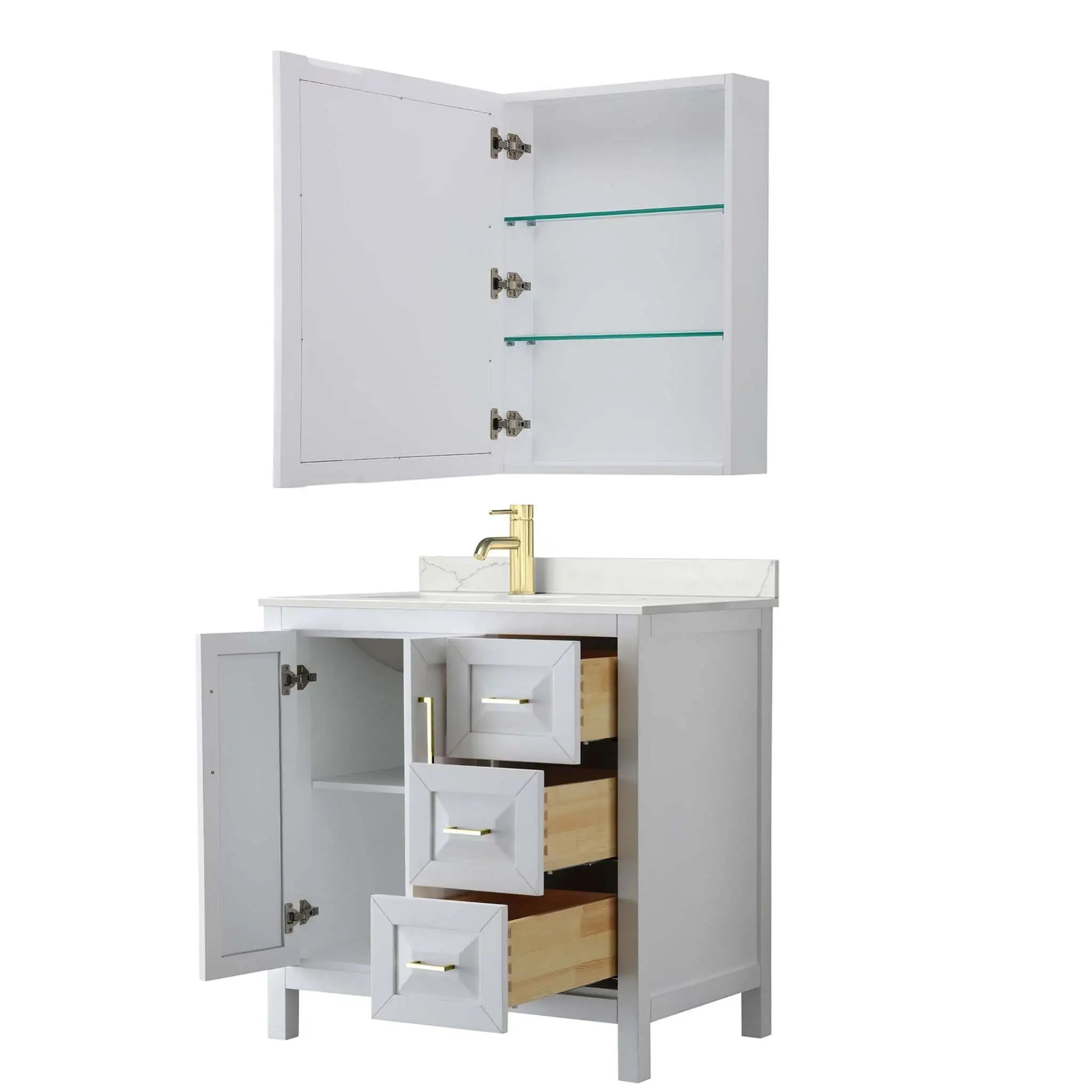 36" Daria Single Bathroom Vanity in White with Brushed Gold Trim & Medicine Cabinet by Wyndham