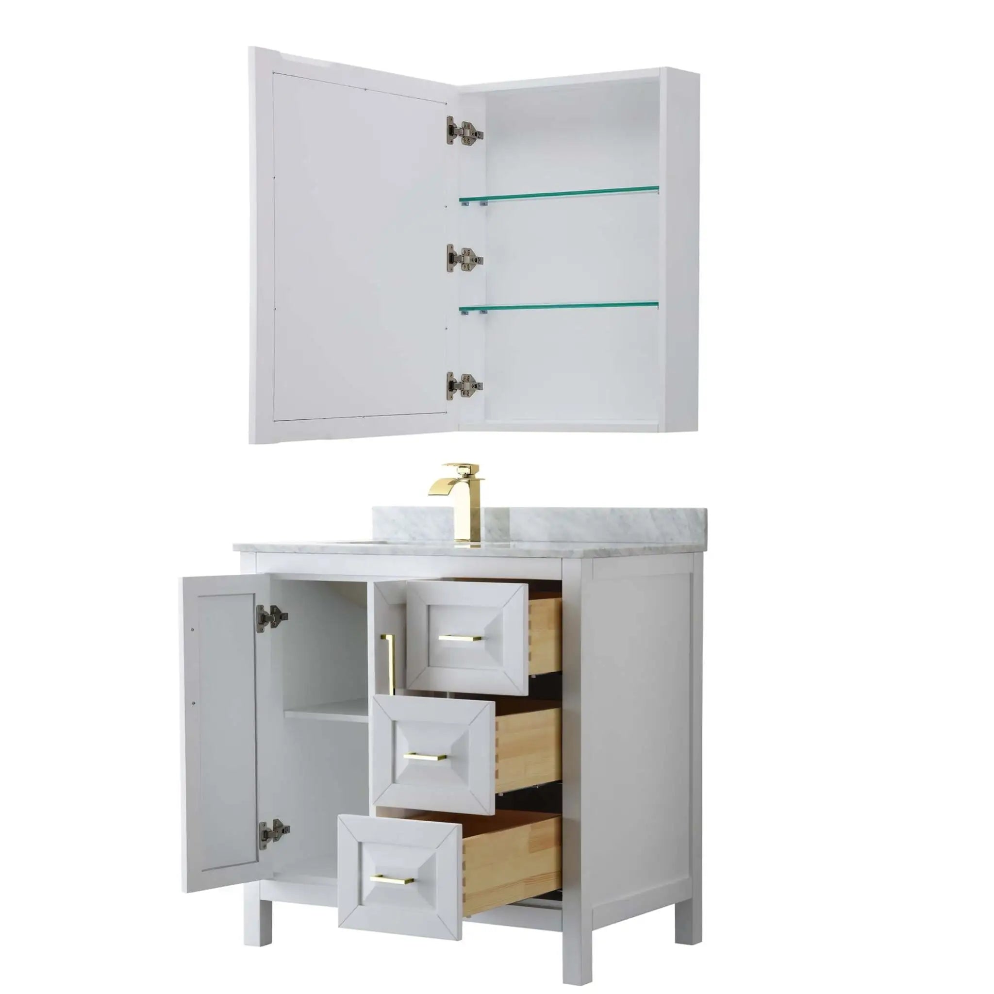 36" Daria Single Bathroom Vanity in White with Brushed Gold Trim & Medicine Cabinet by Wyndham