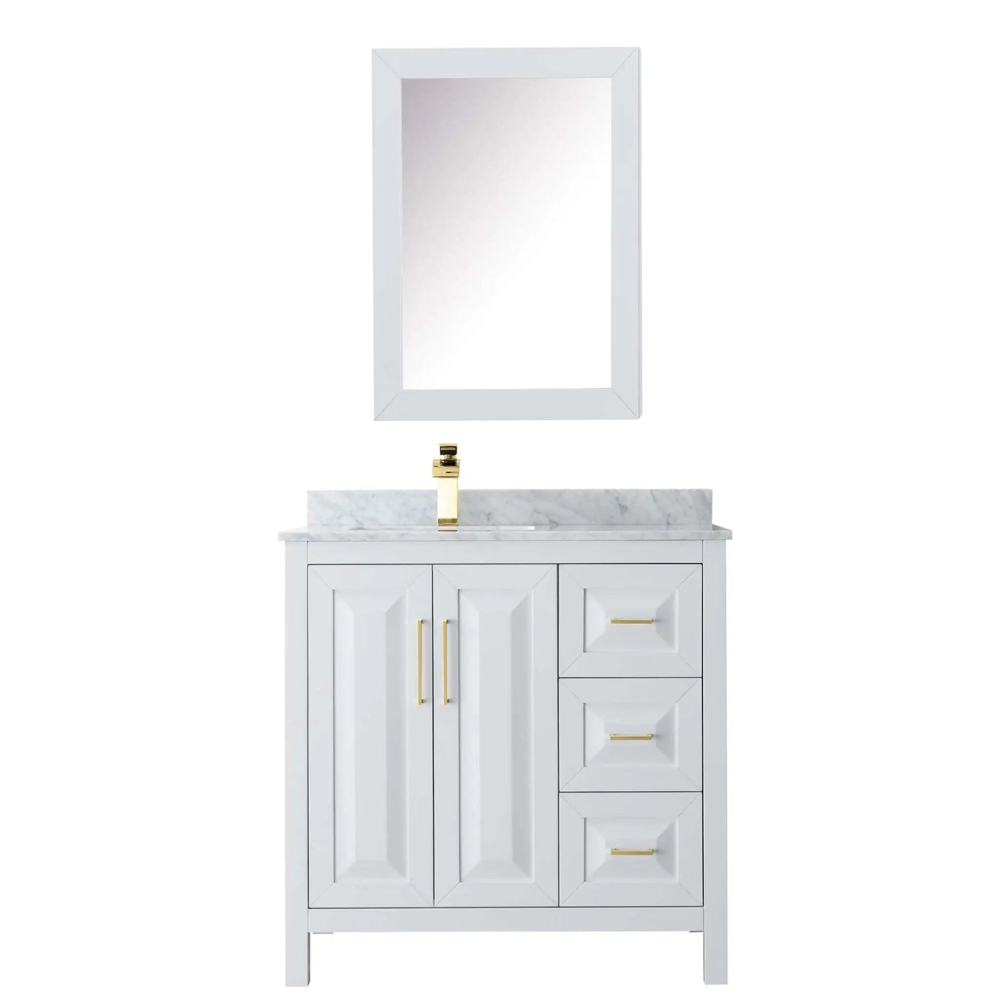 36" Daria Single Bathroom Vanity in White with Brushed Gold Trim & Medicine Cabinet by Wyndham