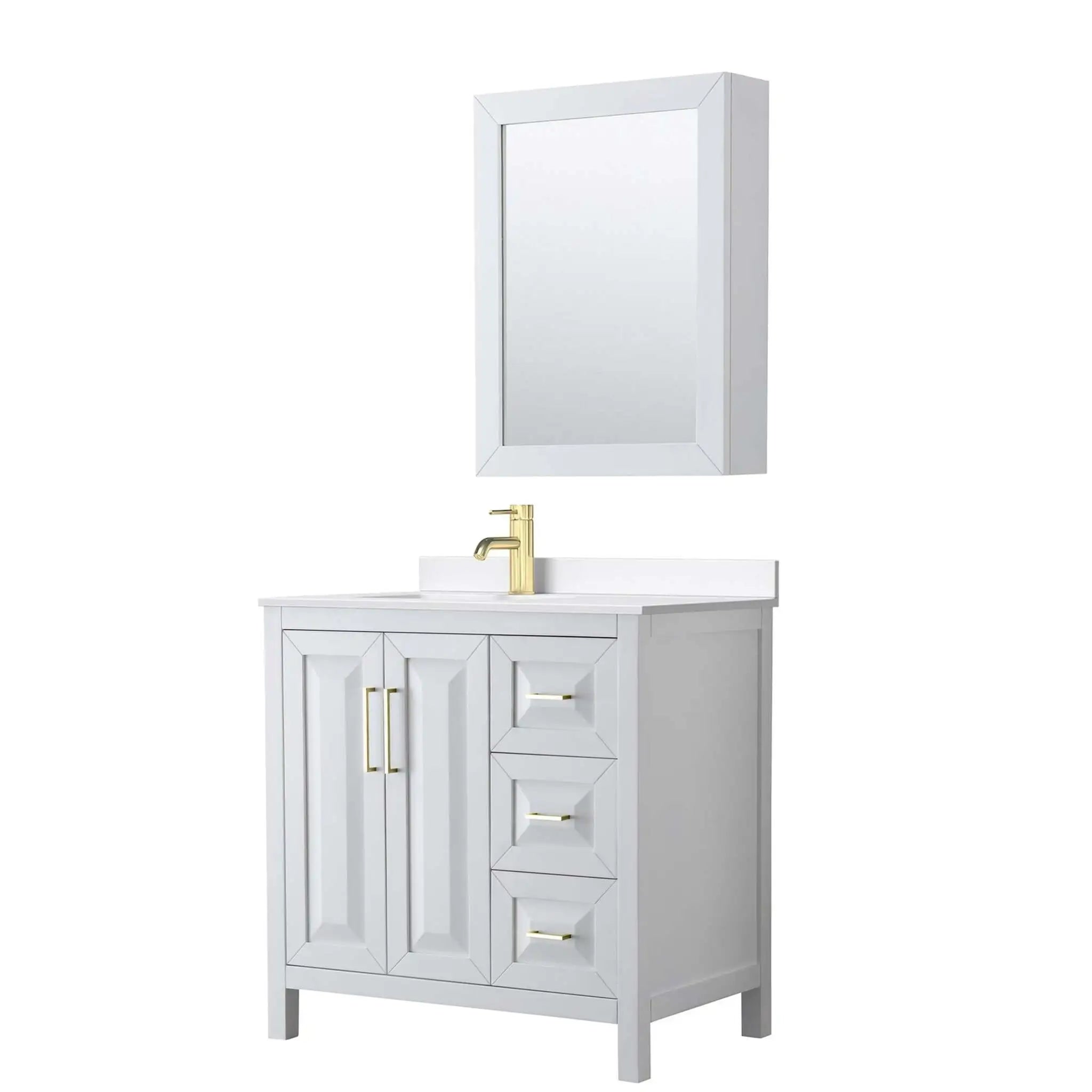 36" Daria Single Bathroom Vanity in White with Brushed Gold Trim & Medicine Cabinet by Wyndham