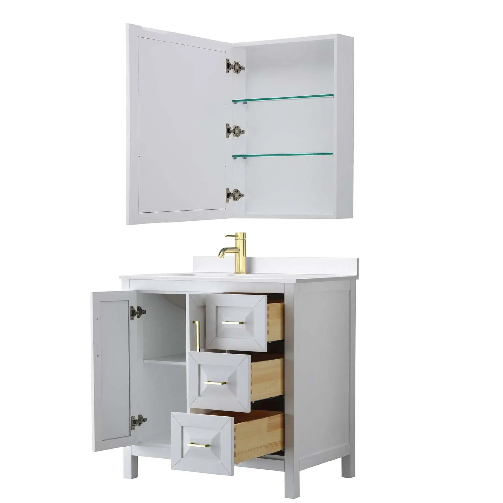 36" Daria Single Bathroom Vanity in White with Brushed Gold Trim & Medicine Cabinet by Wyndham