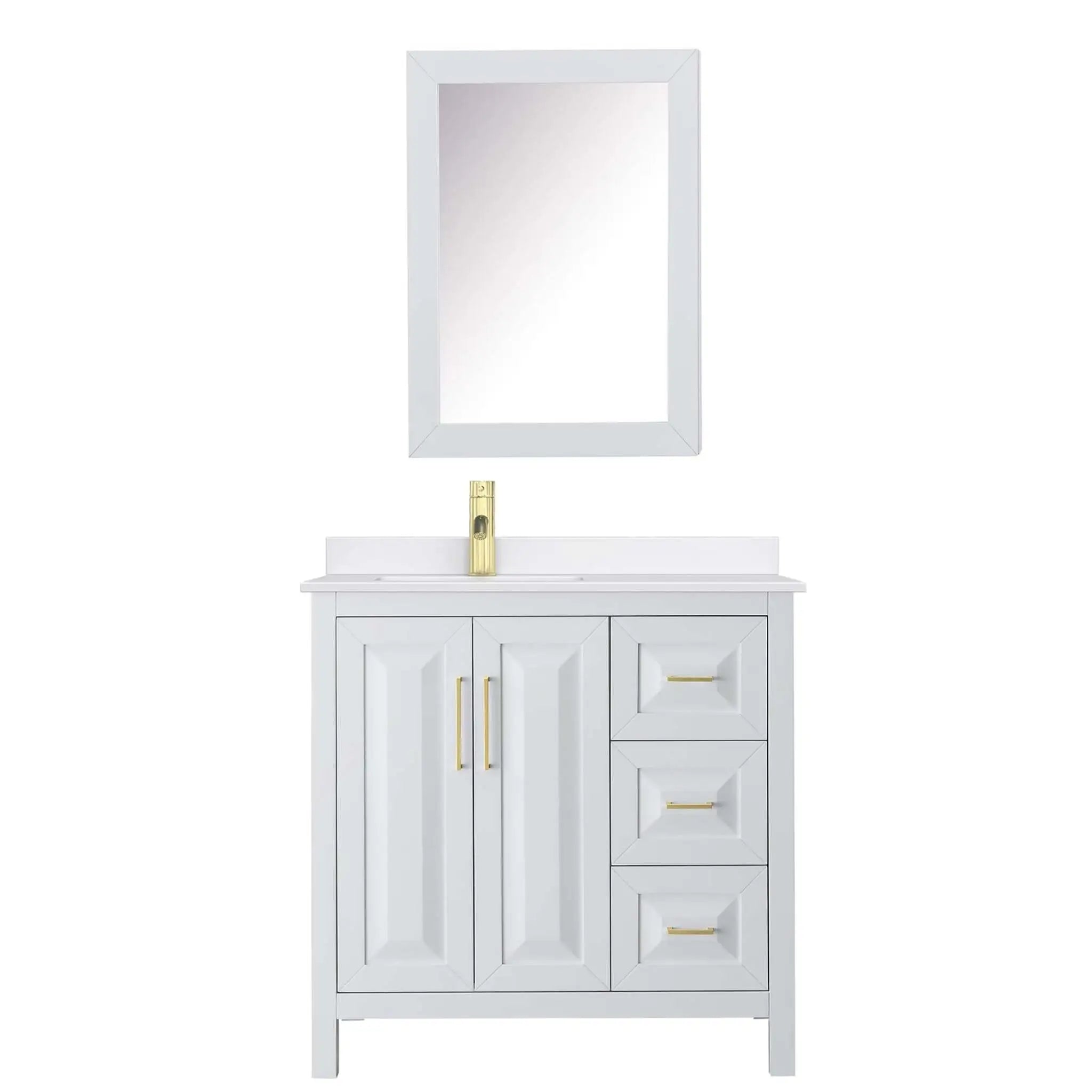 36" Daria Single Bathroom Vanity in White with Brushed Gold Trim & Medicine Cabinet by Wyndham
