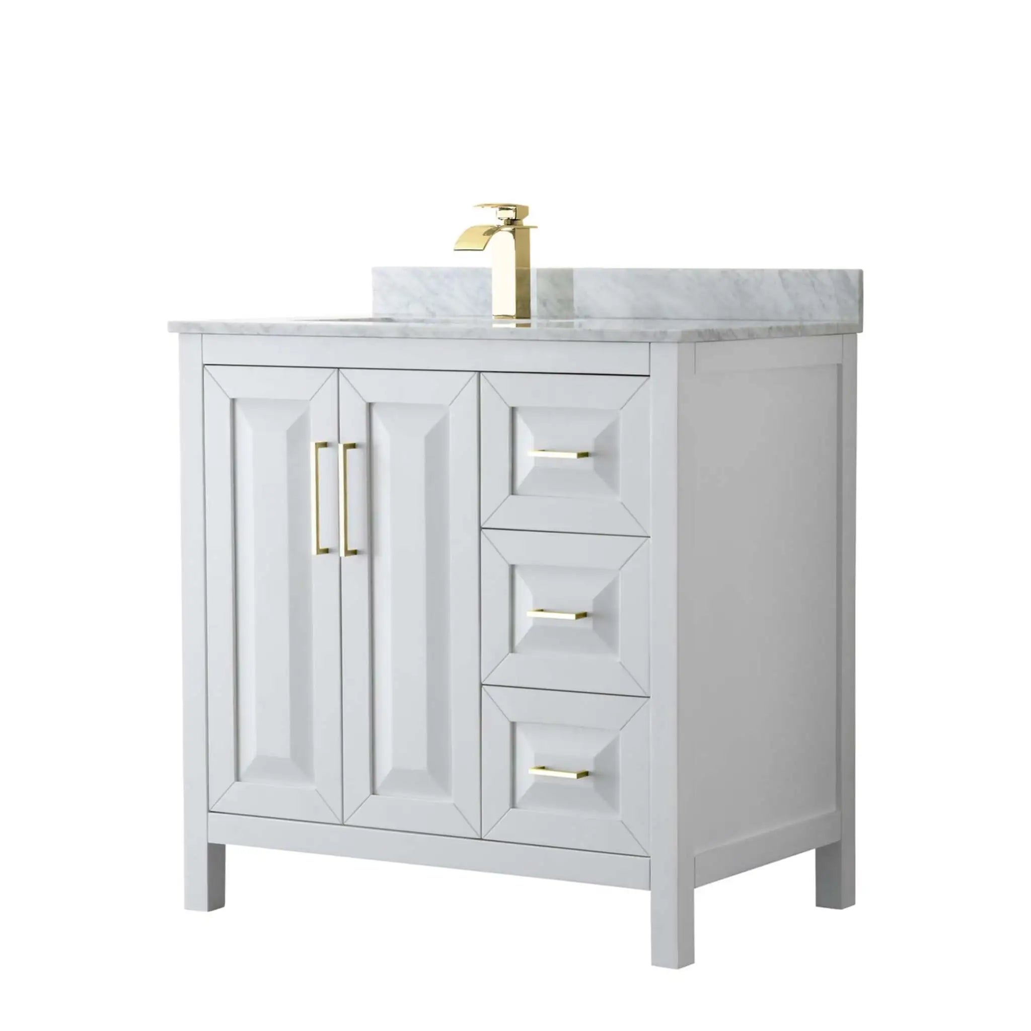 36" Daria Single Bathroom Vanity in White with Brushed Gold Trim by Wyndham