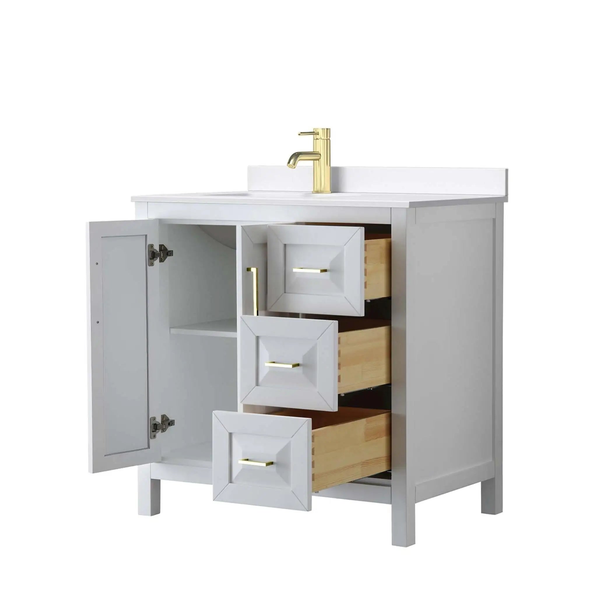 36" Daria Single Bathroom Vanity in White with Brushed Gold Trim by Wyndham