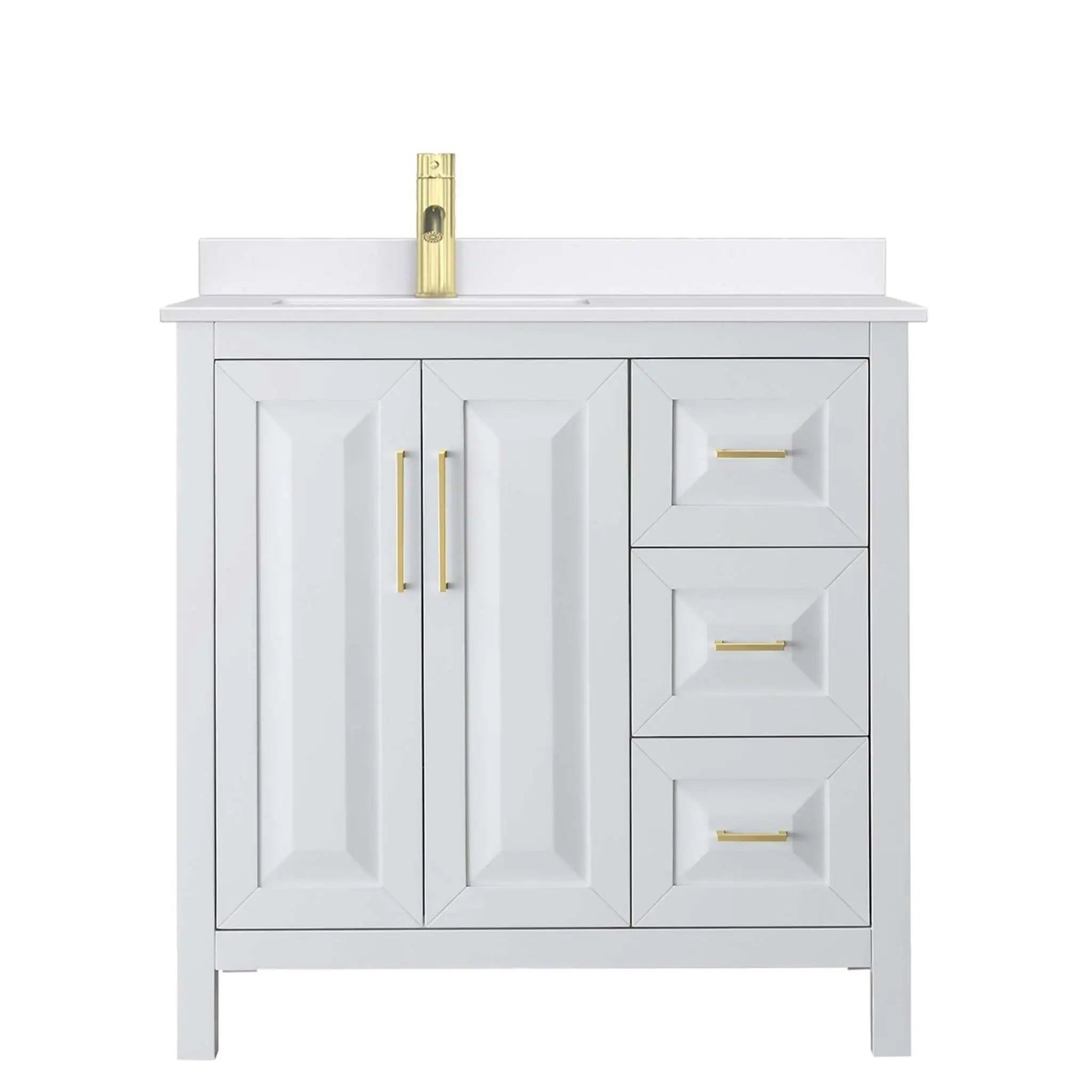36" Daria Single Bathroom Vanity in White with Brushed Gold Trim by Wyndham
