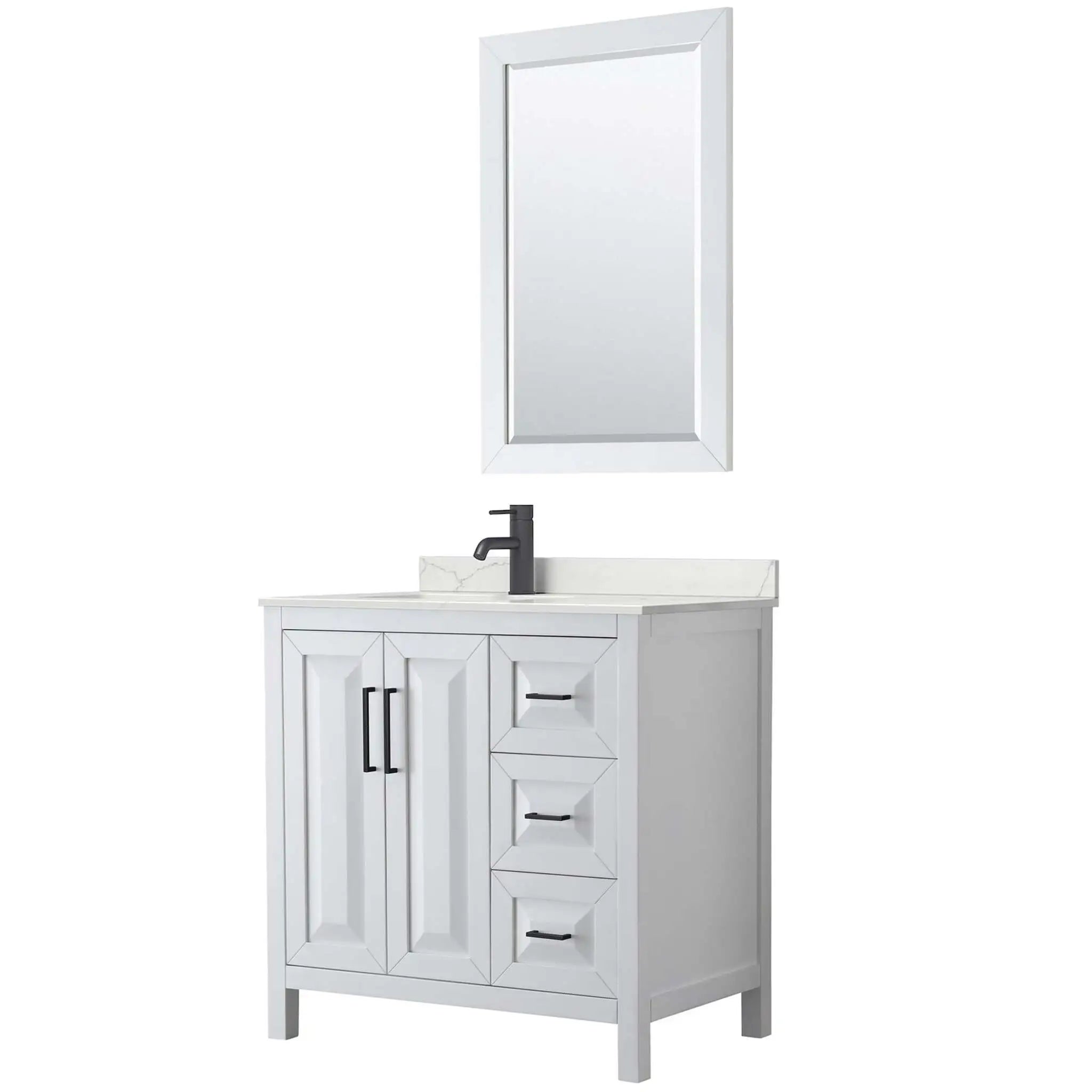 36" Daria Single Bathroom Vanity in White with Matte Black Trim & 24" Mirror by Wyndham