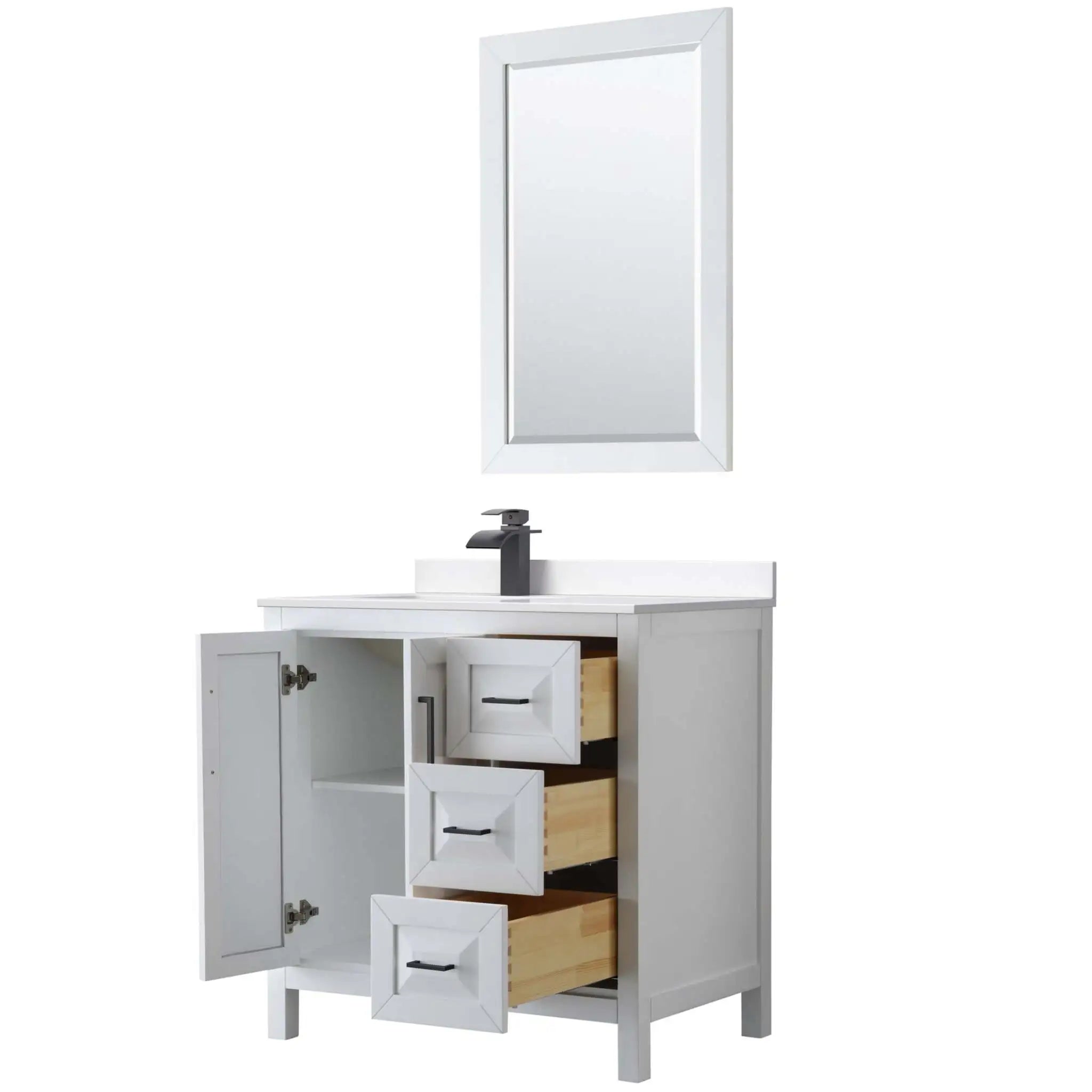 36" Daria Single Bathroom Vanity in White with Matte Black Trim & 24" Mirror by Wyndham