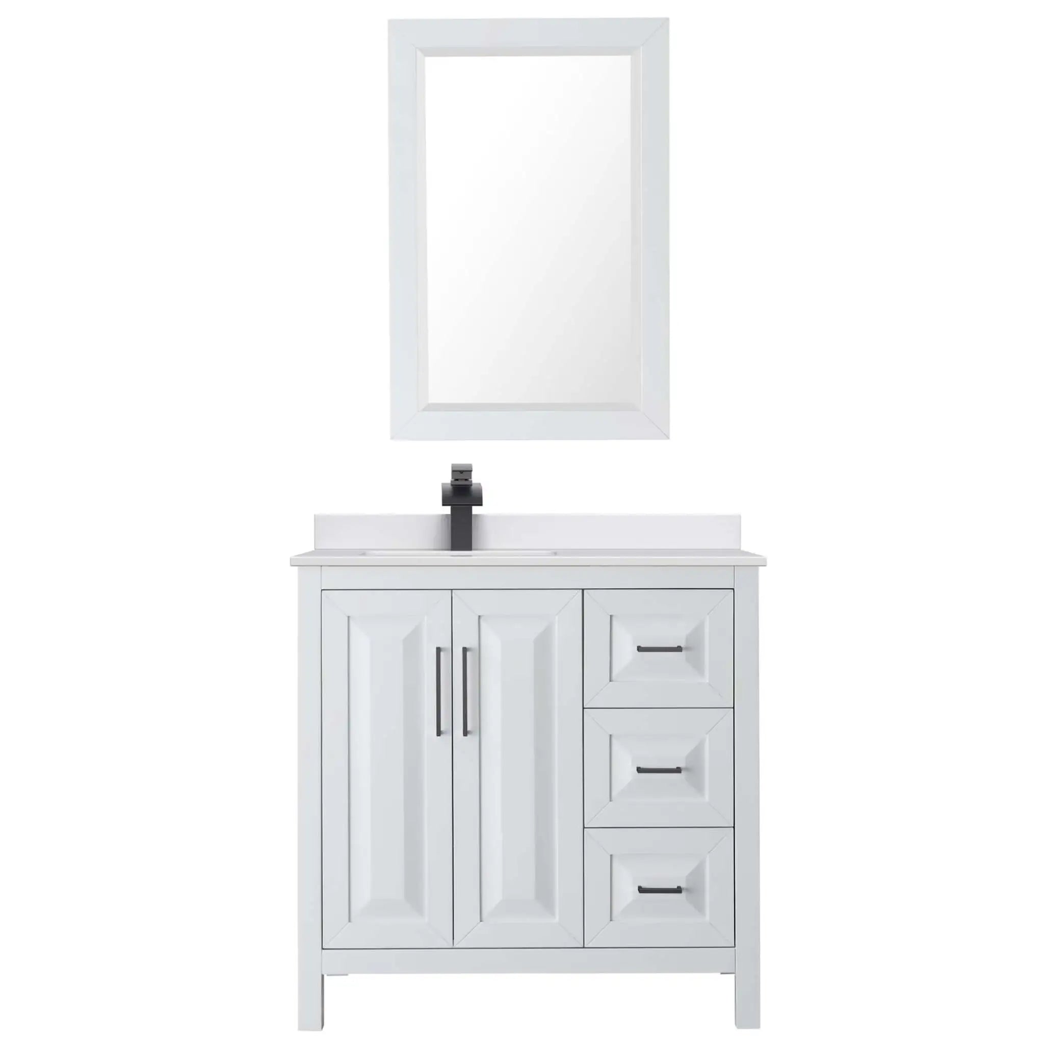 36" Daria Single Bathroom Vanity in White with Matte Black Trim & 24" Mirror by Wyndham