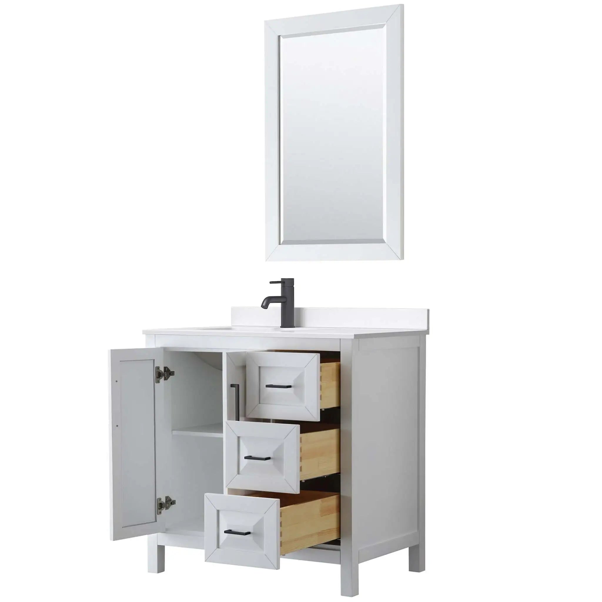 36" Daria Single Bathroom Vanity in White with Matte Black Trim & 24" Mirror by Wyndham