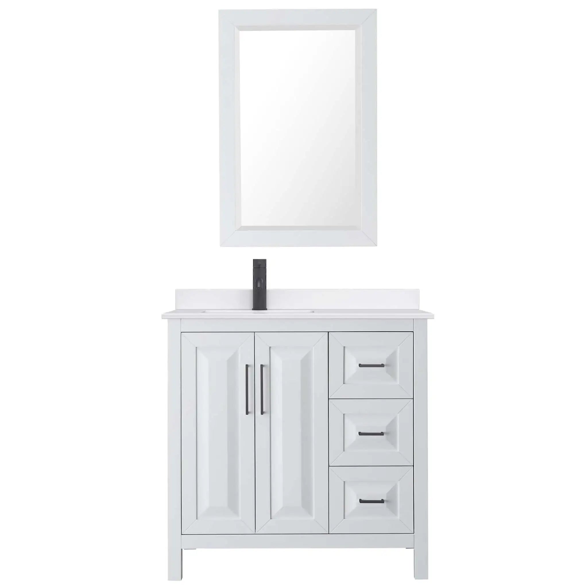 36" Daria Single Bathroom Vanity in White with Matte Black Trim & 24" Mirror by Wyndham