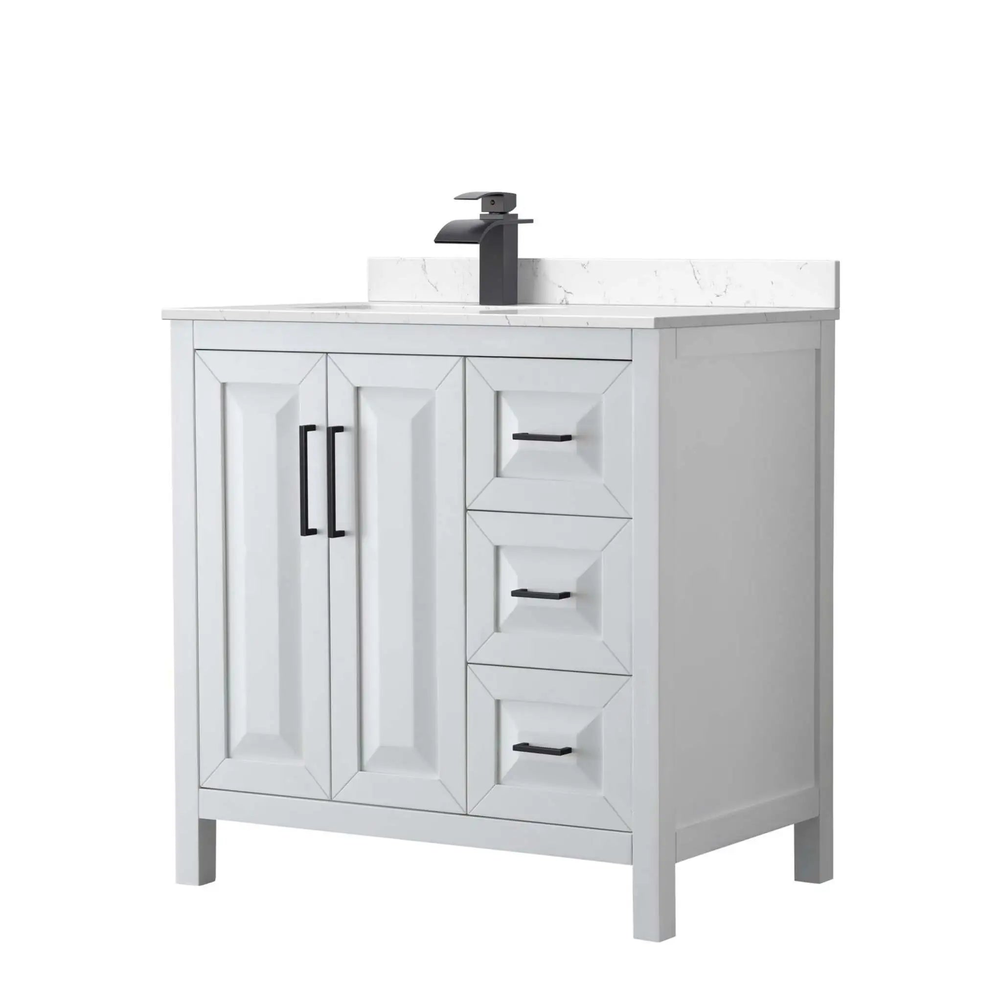 36" Daria Single Bathroom Vanity in White with Matte Black Trim by Wyndham