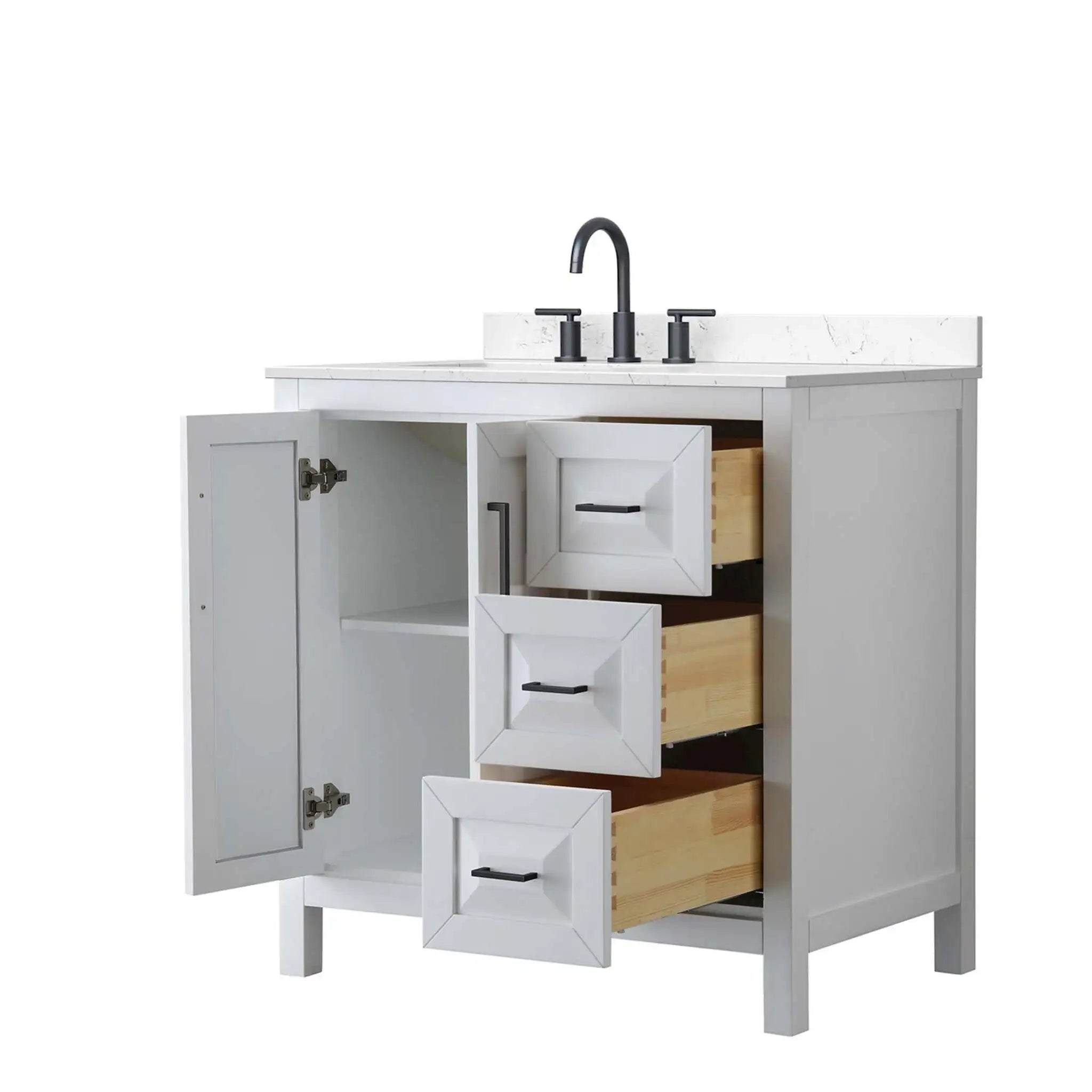 36" Daria Single Bathroom Vanity in White with Matte Black Trim by Wyndham