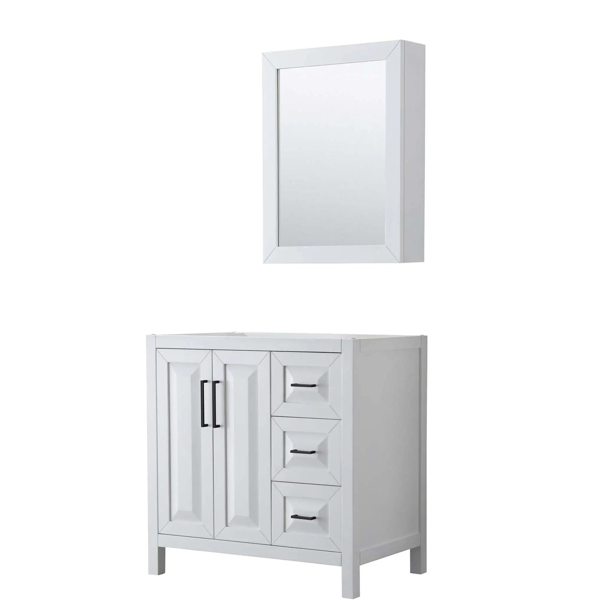 36" Daria Single Bathroom Vanity in White with Matte Black Trim & Medicine Cabinet by Wyndham