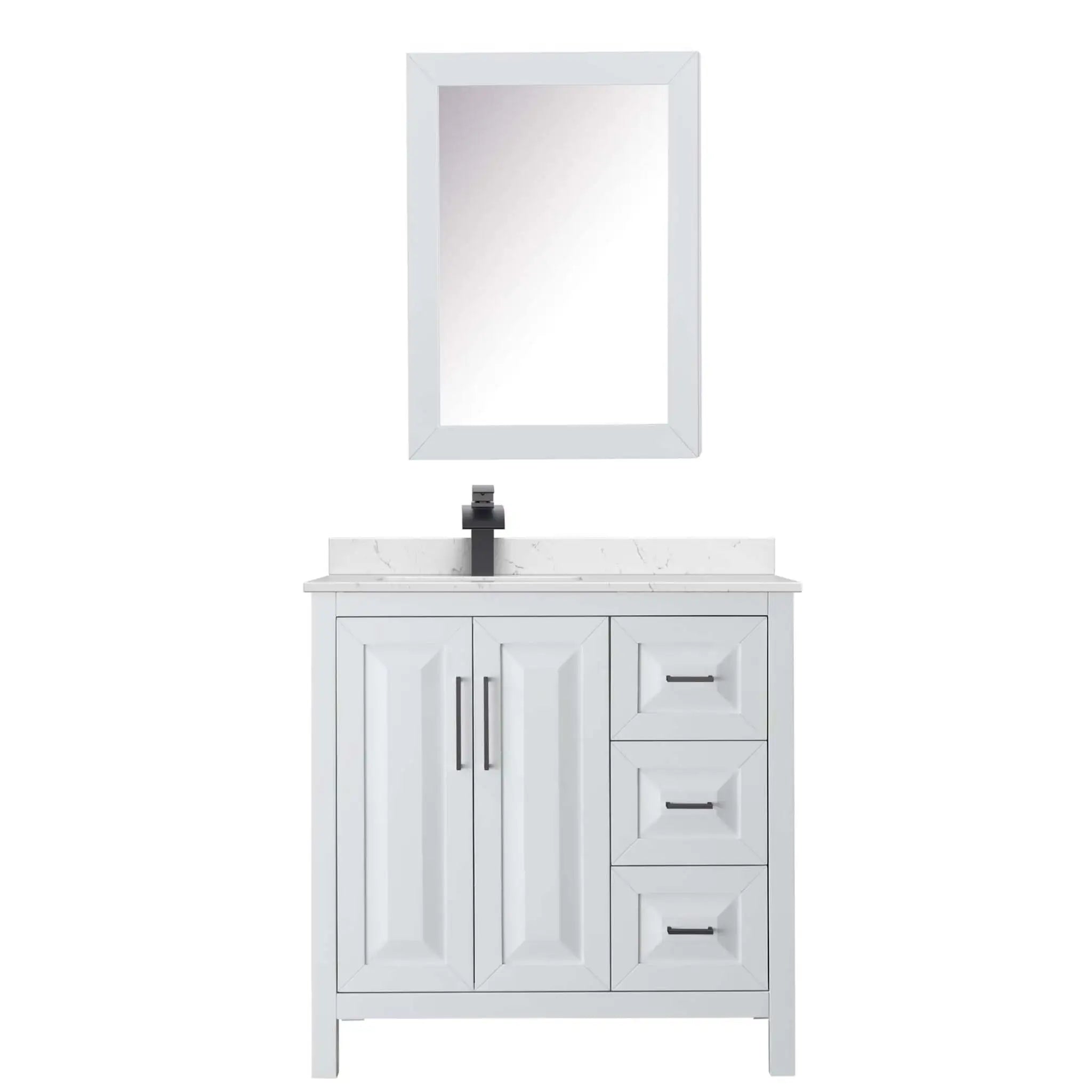 36" Daria Single Bathroom Vanity in White with Matte Black Trim & Medicine Cabinet by Wyndham