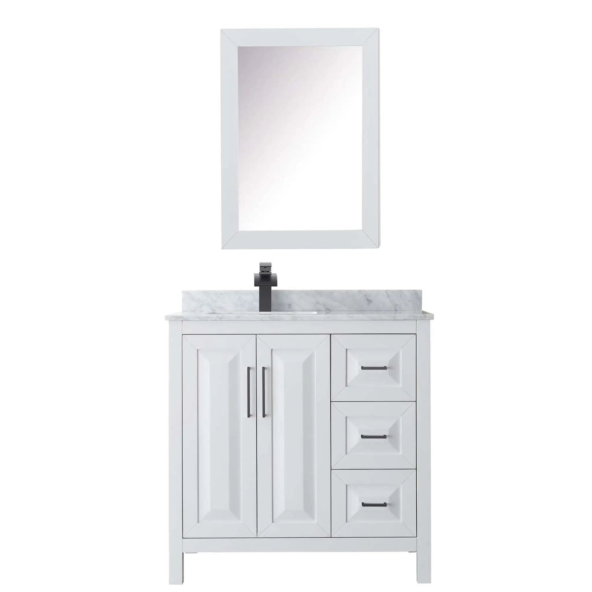36" Daria Single Bathroom Vanity in White with Matte Black Trim & Medicine Cabinet by Wyndham