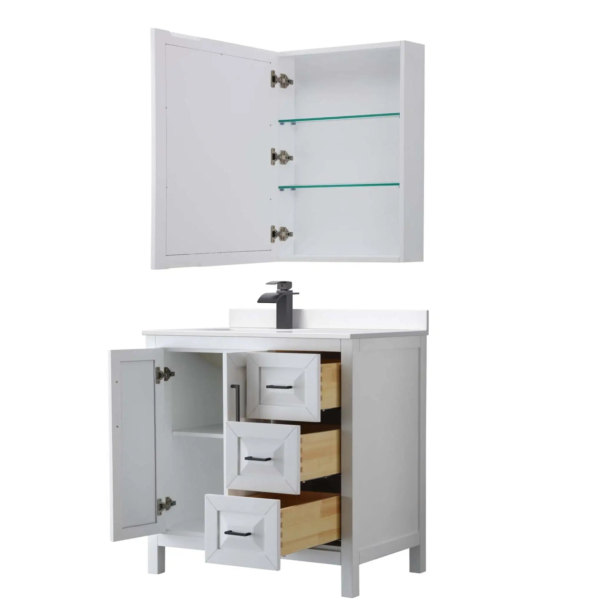36" Daria Single Bathroom Vanity in White with Matte Black Trim & Medicine Cabinet by Wyndham