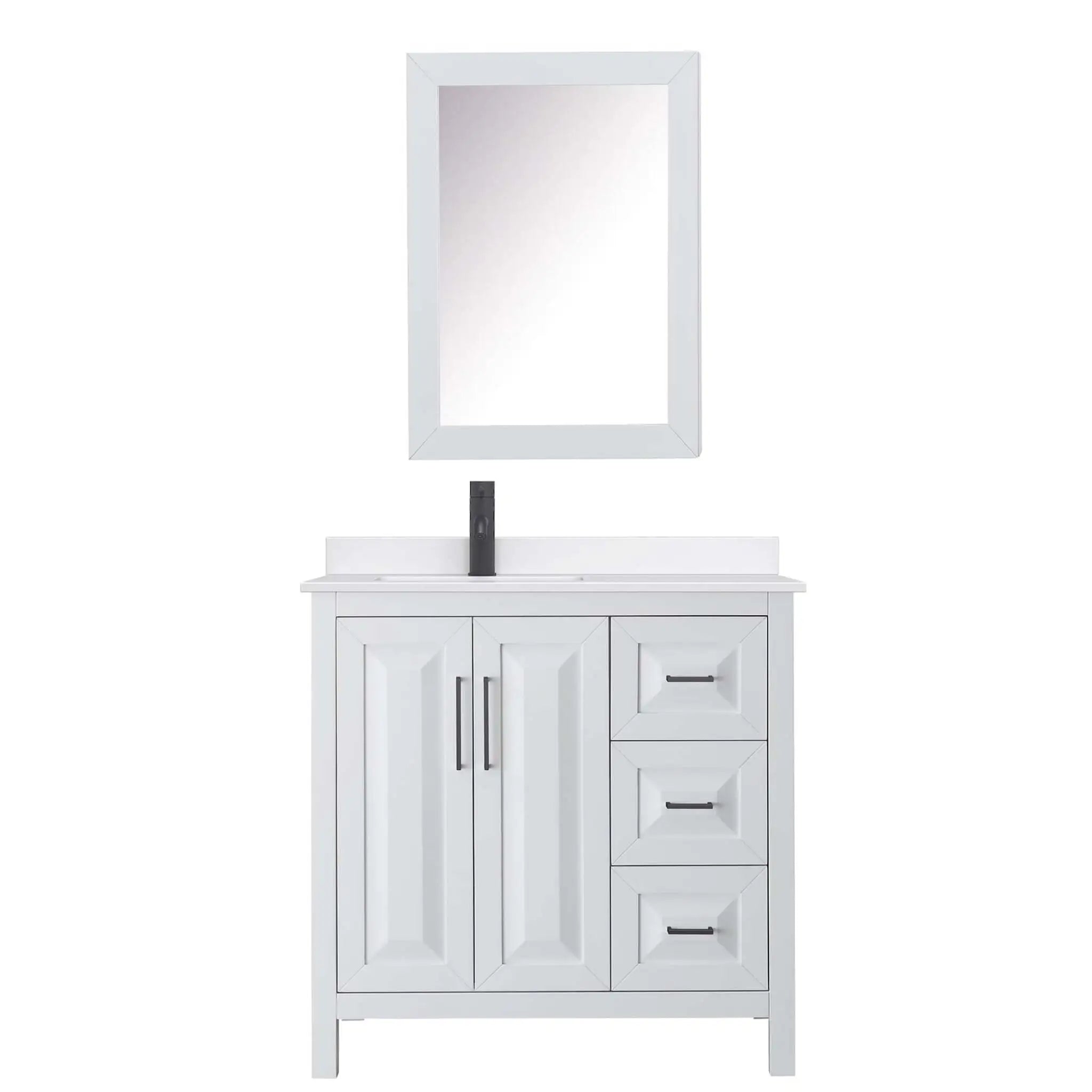 36" Daria Single Bathroom Vanity in White with Matte Black Trim & Medicine Cabinet by Wyndham