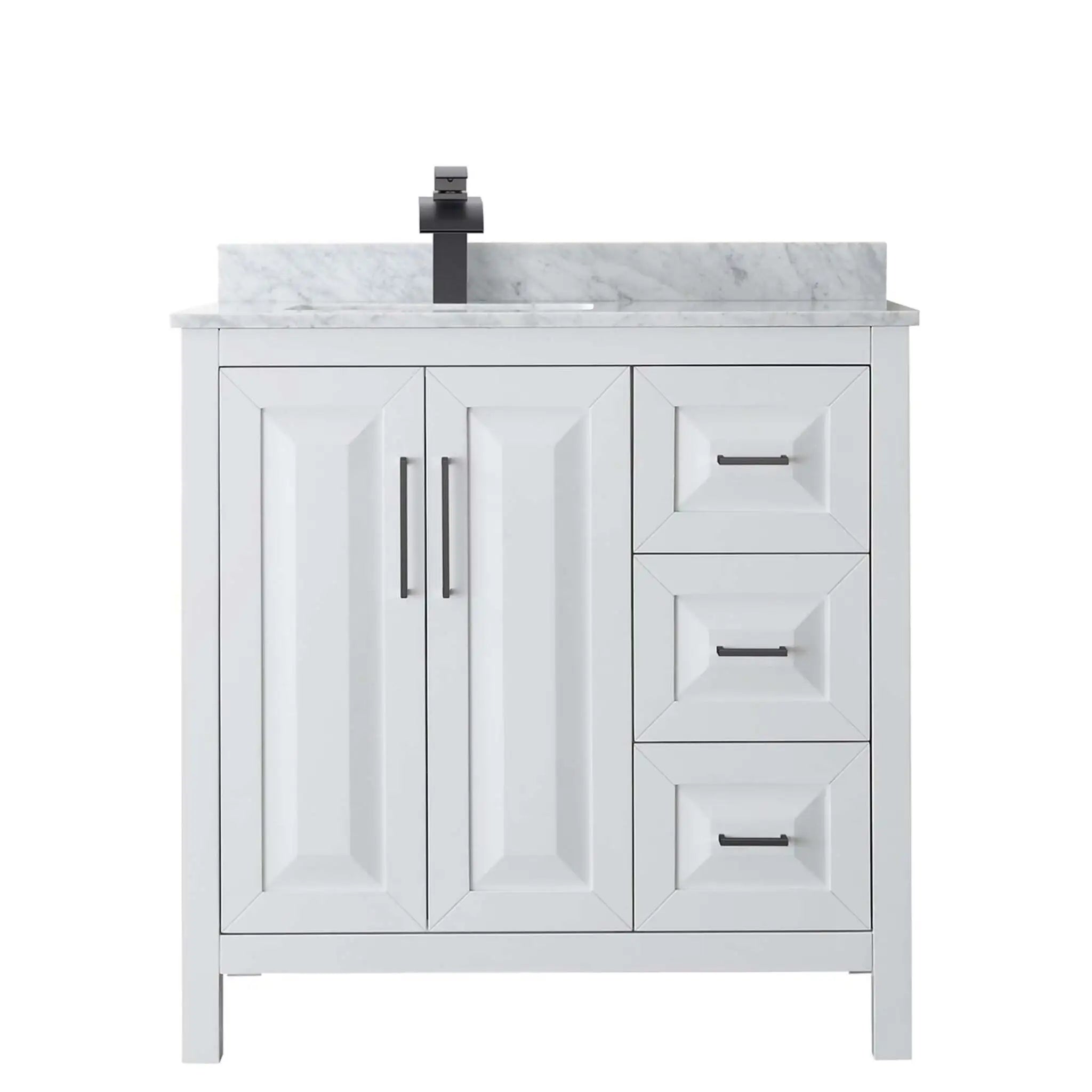 36" Daria Single Bathroom Vanity in White with Matte Black Trim by Wyndham