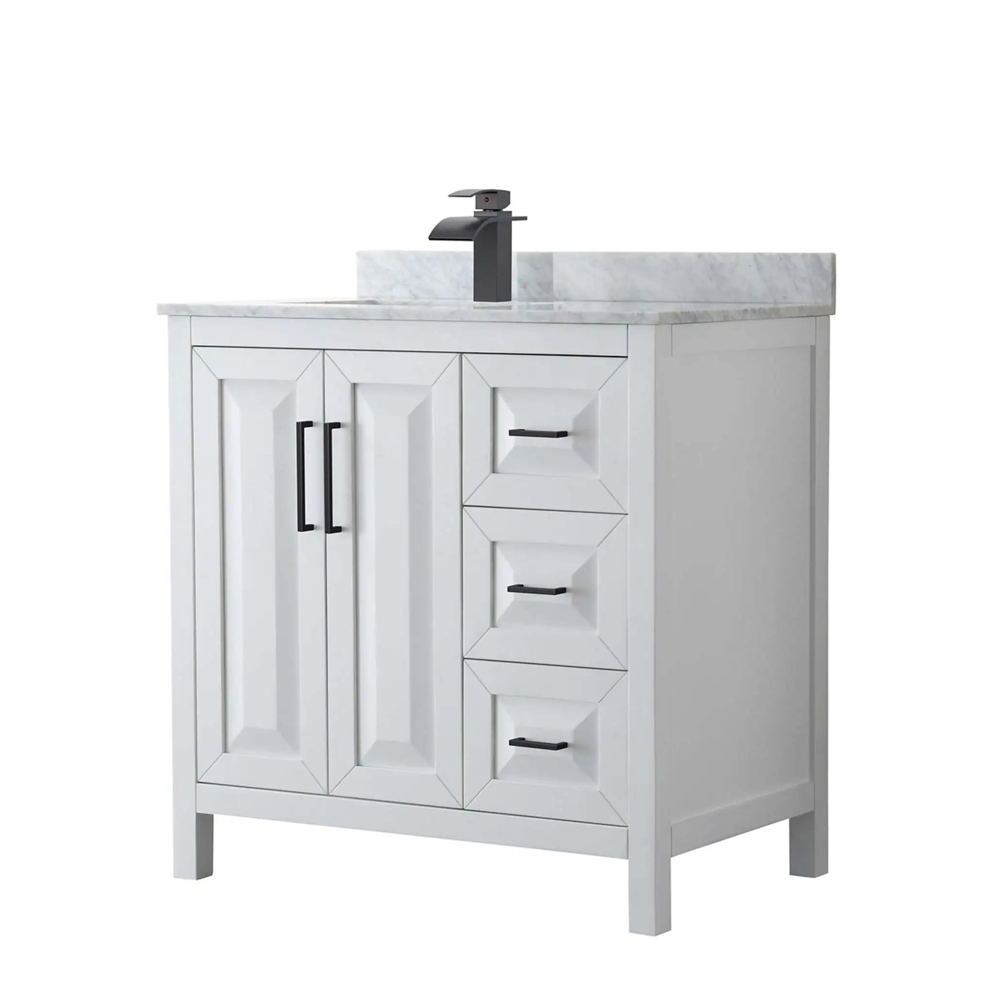 36" Daria Single Bathroom Vanity in White with Matte Black Trim by Wyndham