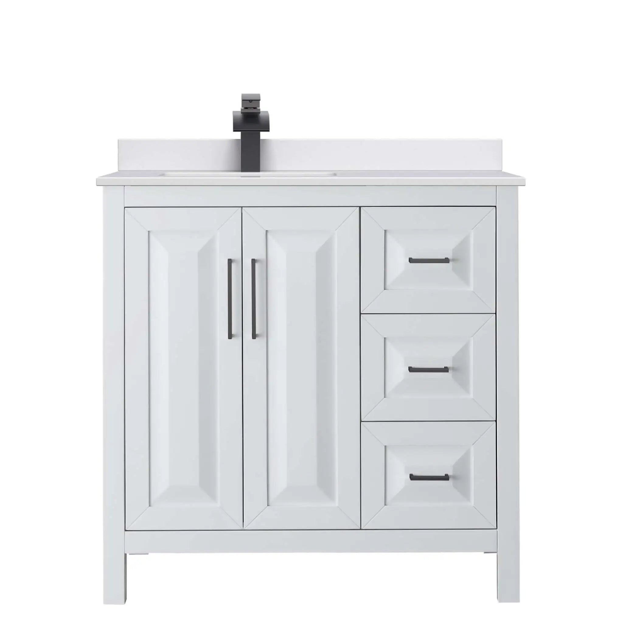 36" Daria Single Bathroom Vanity in White with Matte Black Trim by Wyndham