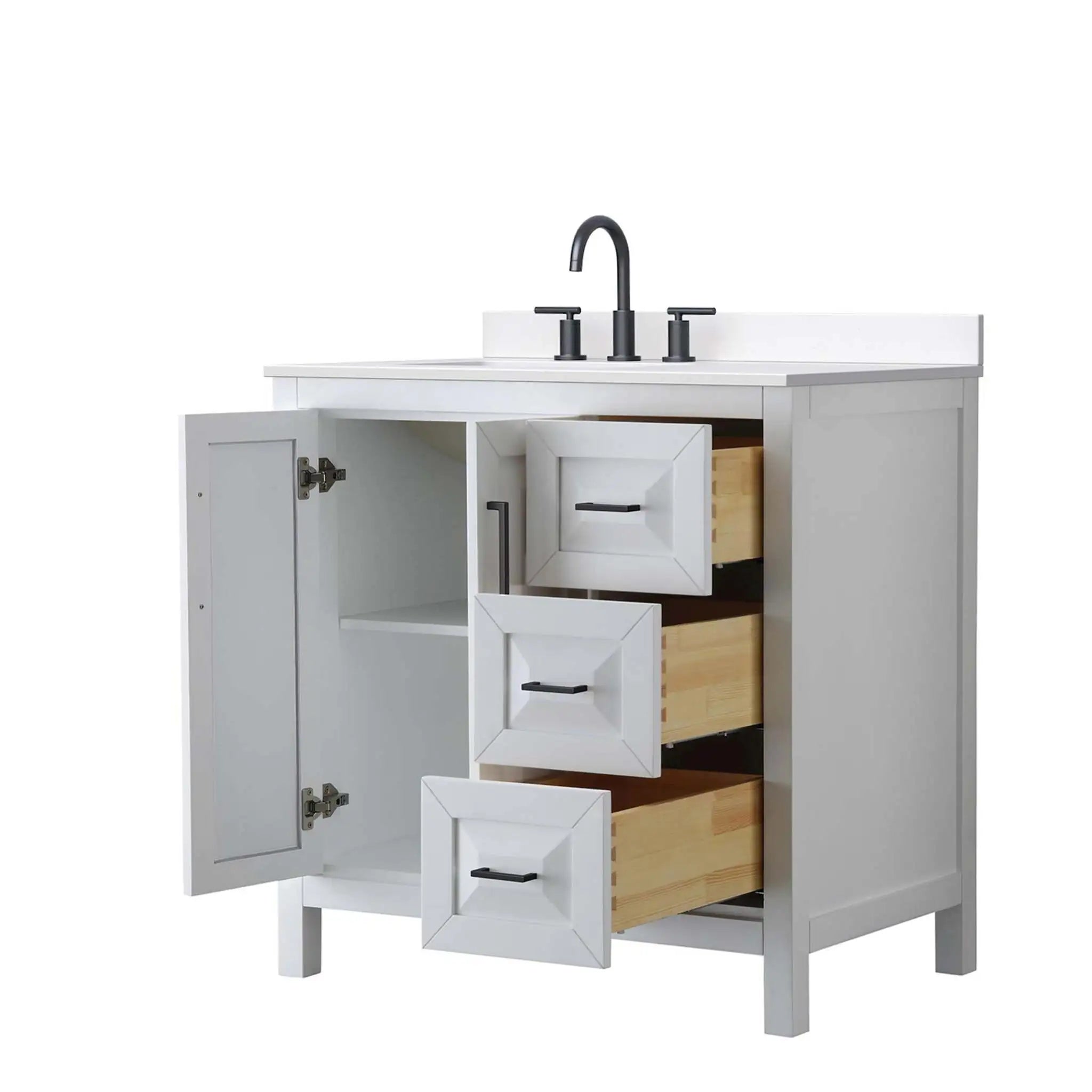 36" Daria Single Bathroom Vanity in White with Matte Black Trim by Wyndham