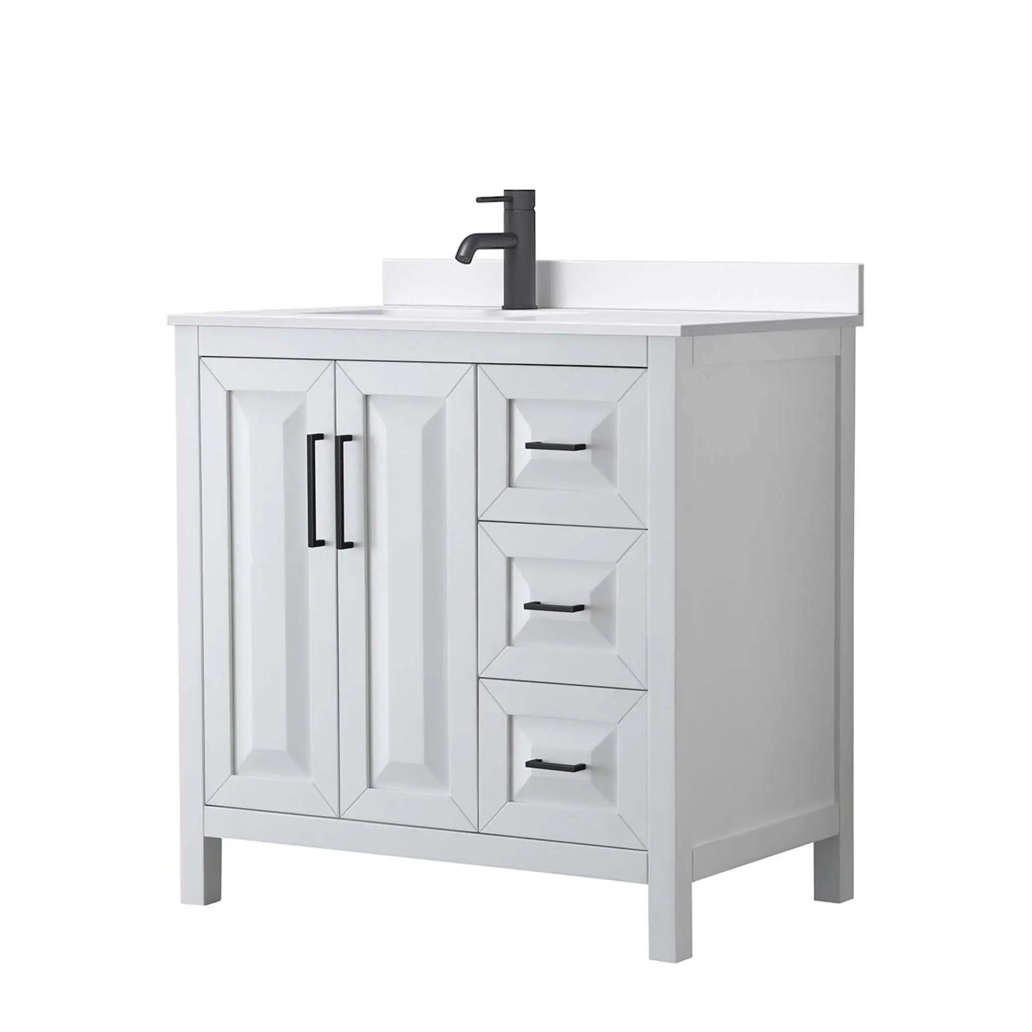 36" Daria Single Bathroom Vanity in White with Matte Black Trim by Wyndham