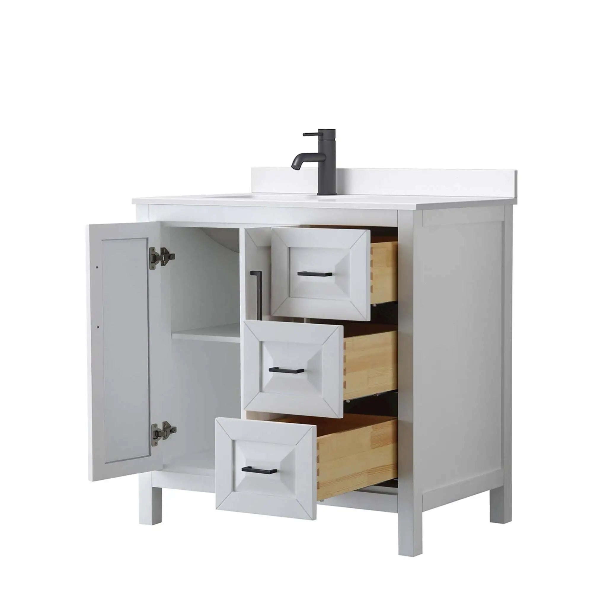 36" Daria Single Bathroom Vanity in White with Matte Black Trim by Wyndham