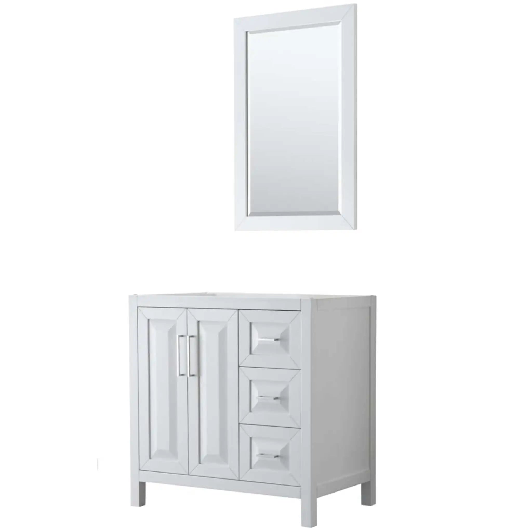 36" Daria Single Bathroom Vanity in White with Polished Chrome Trim & 24" Mirror by Wyndham
