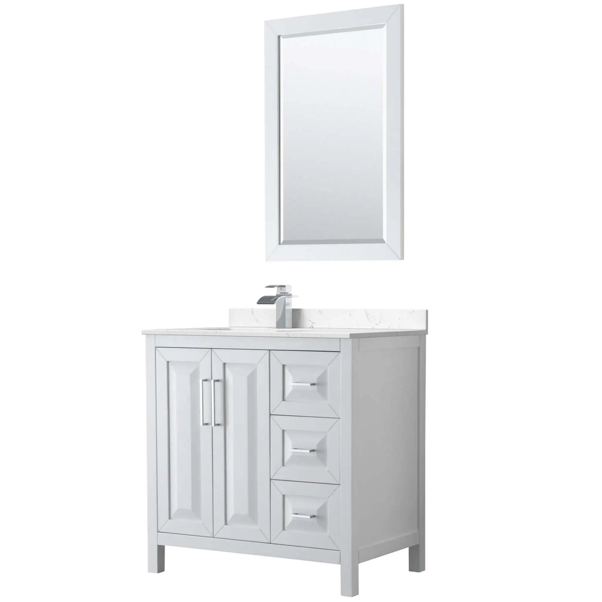 36" Daria Single Bathroom Vanity in White with Polished Chrome Trim & 24" Mirror by Wyndham