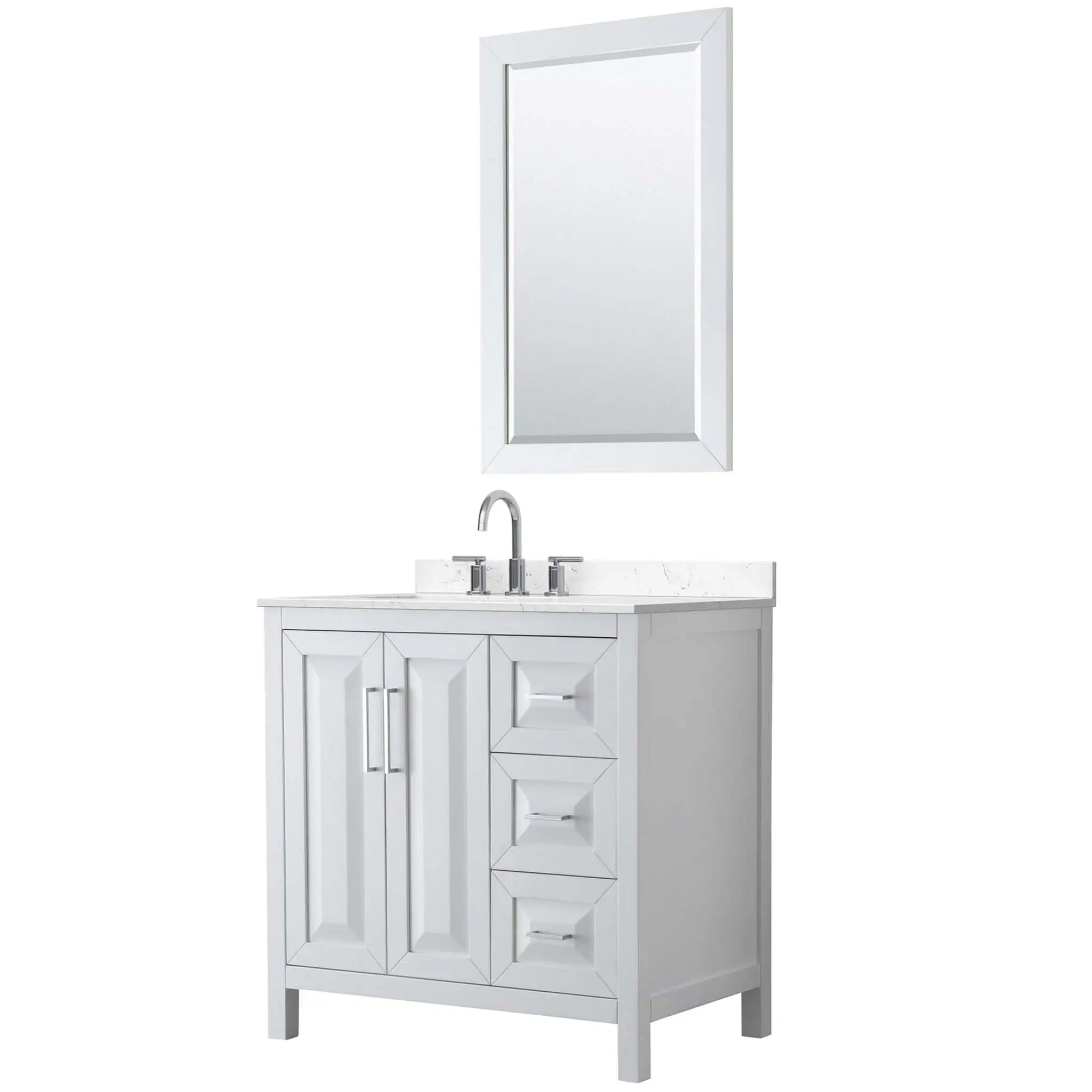 36" Daria Single Bathroom Vanity in White with Polished Chrome Trim & 24" Mirror by Wyndham
