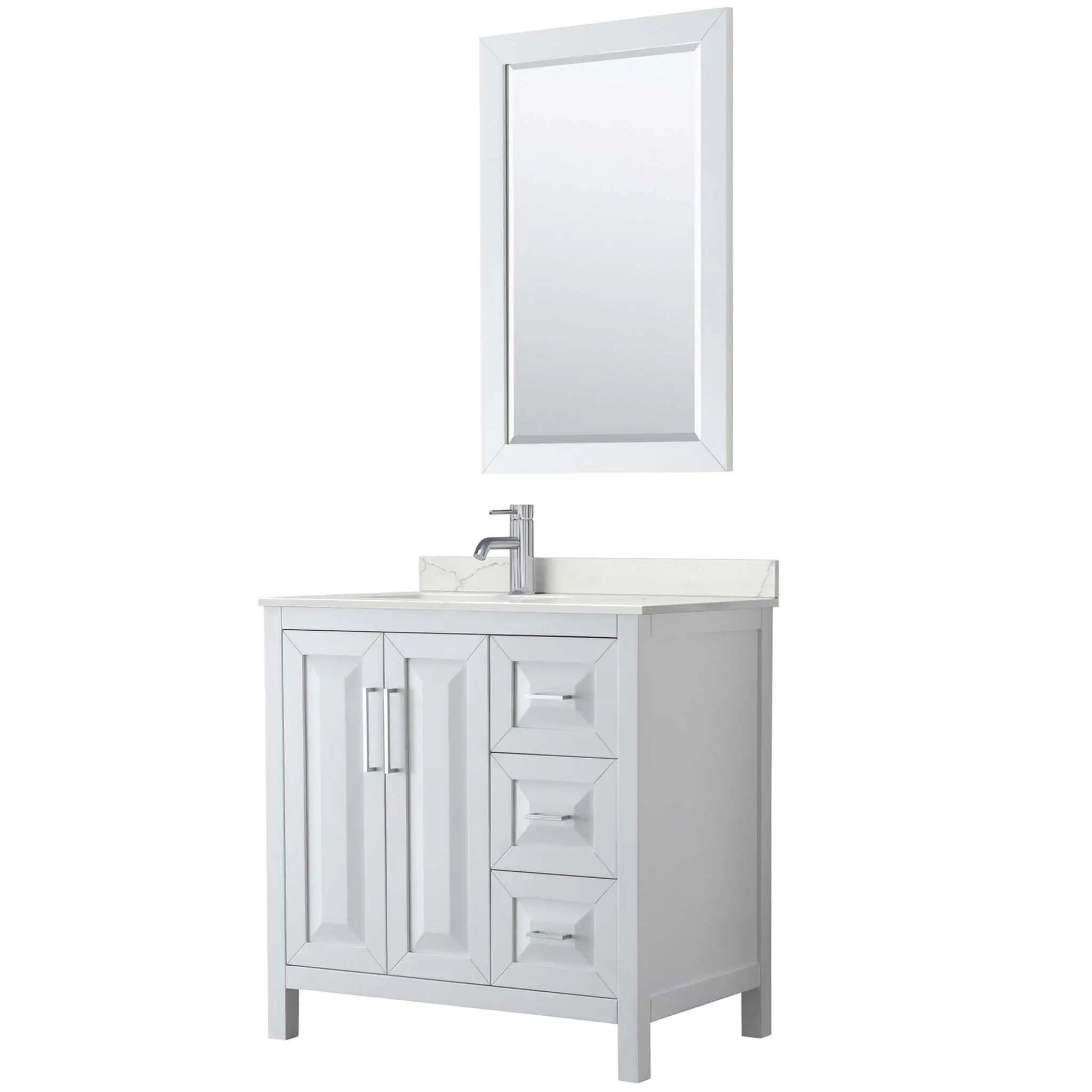 36" Daria Single Bathroom Vanity in White with Polished Chrome Trim & 24" Mirror by Wyndham
