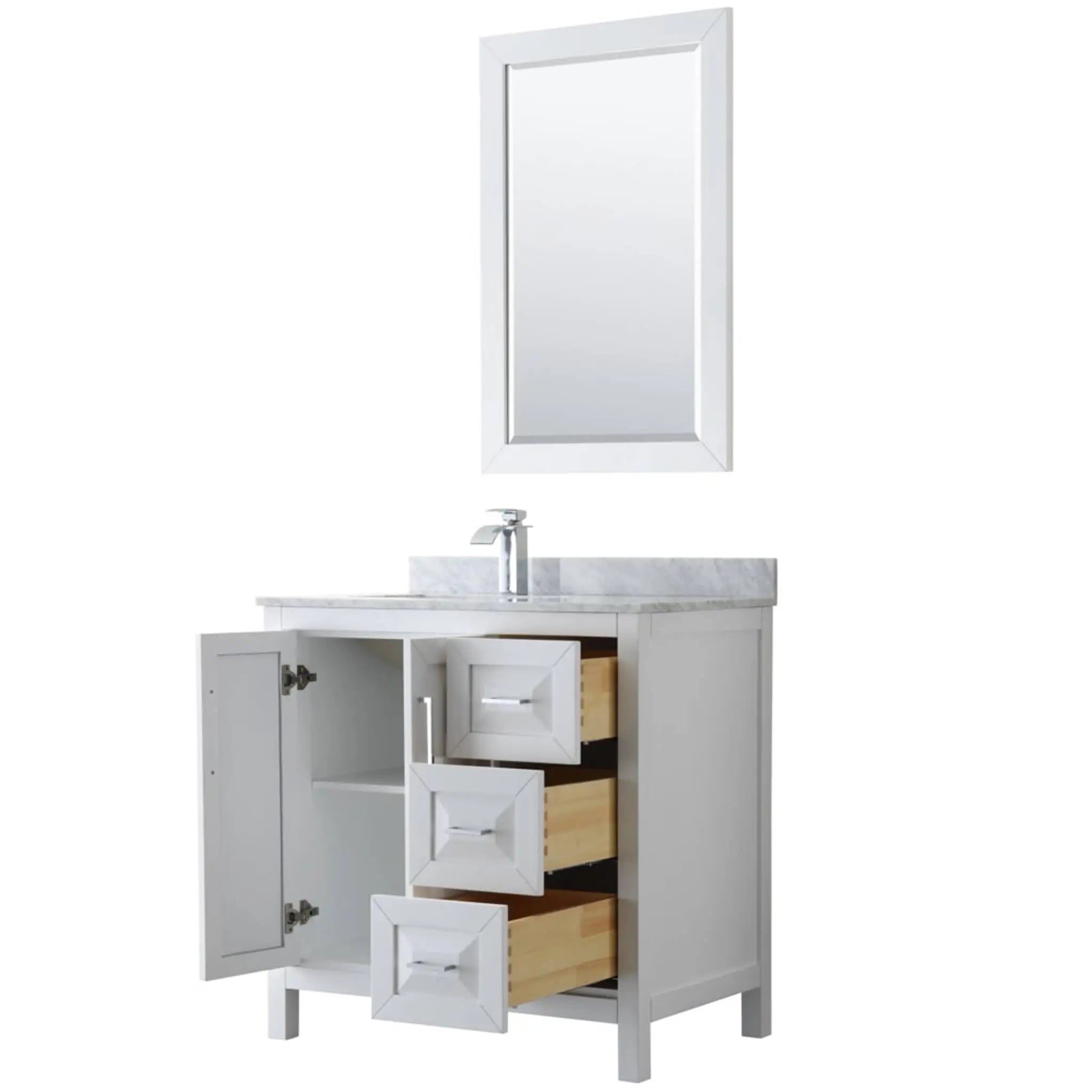 36" Daria Single Bathroom Vanity in White with Polished Chrome Trim & 24" Mirror by Wyndham