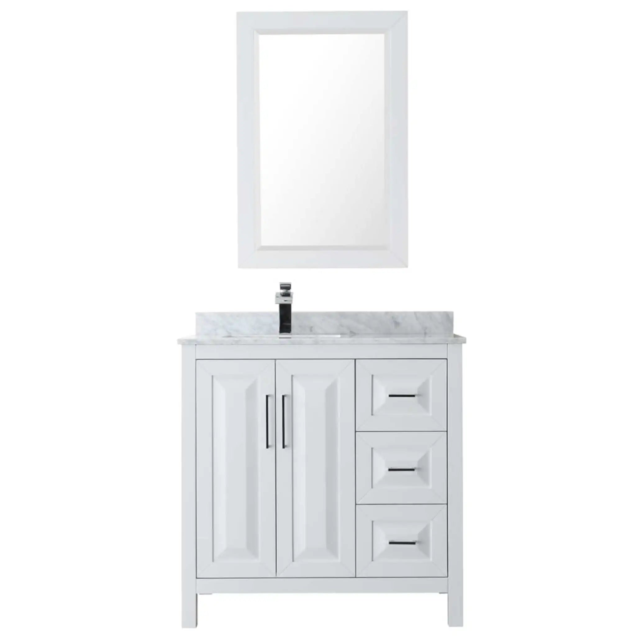 36" Daria Single Bathroom Vanity in White with Polished Chrome Trim & 24" Mirror by Wyndham