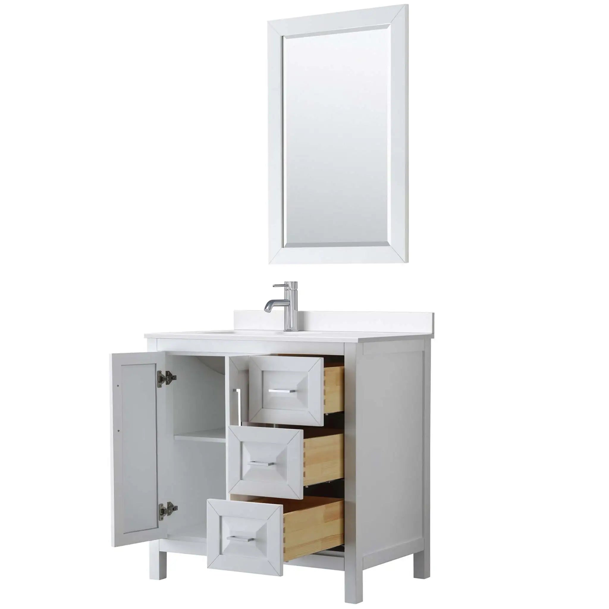 36" Daria Single Bathroom Vanity in White with Polished Chrome Trim & 24" Mirror by Wyndham