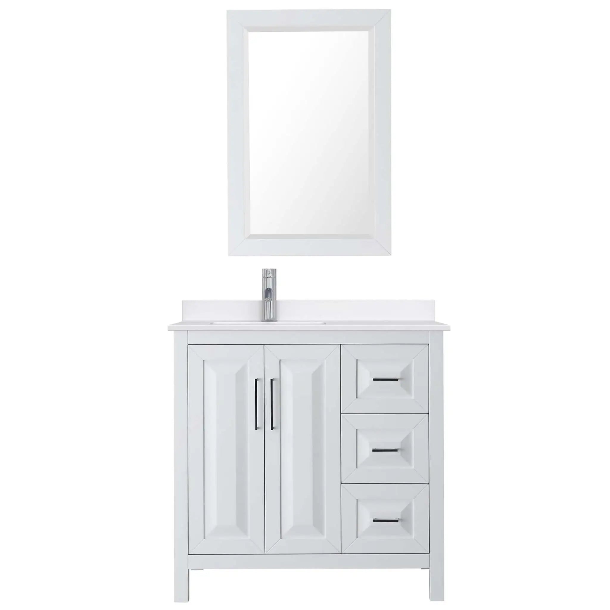 36" Daria Single Bathroom Vanity in White with Polished Chrome Trim & 24" Mirror by Wyndham