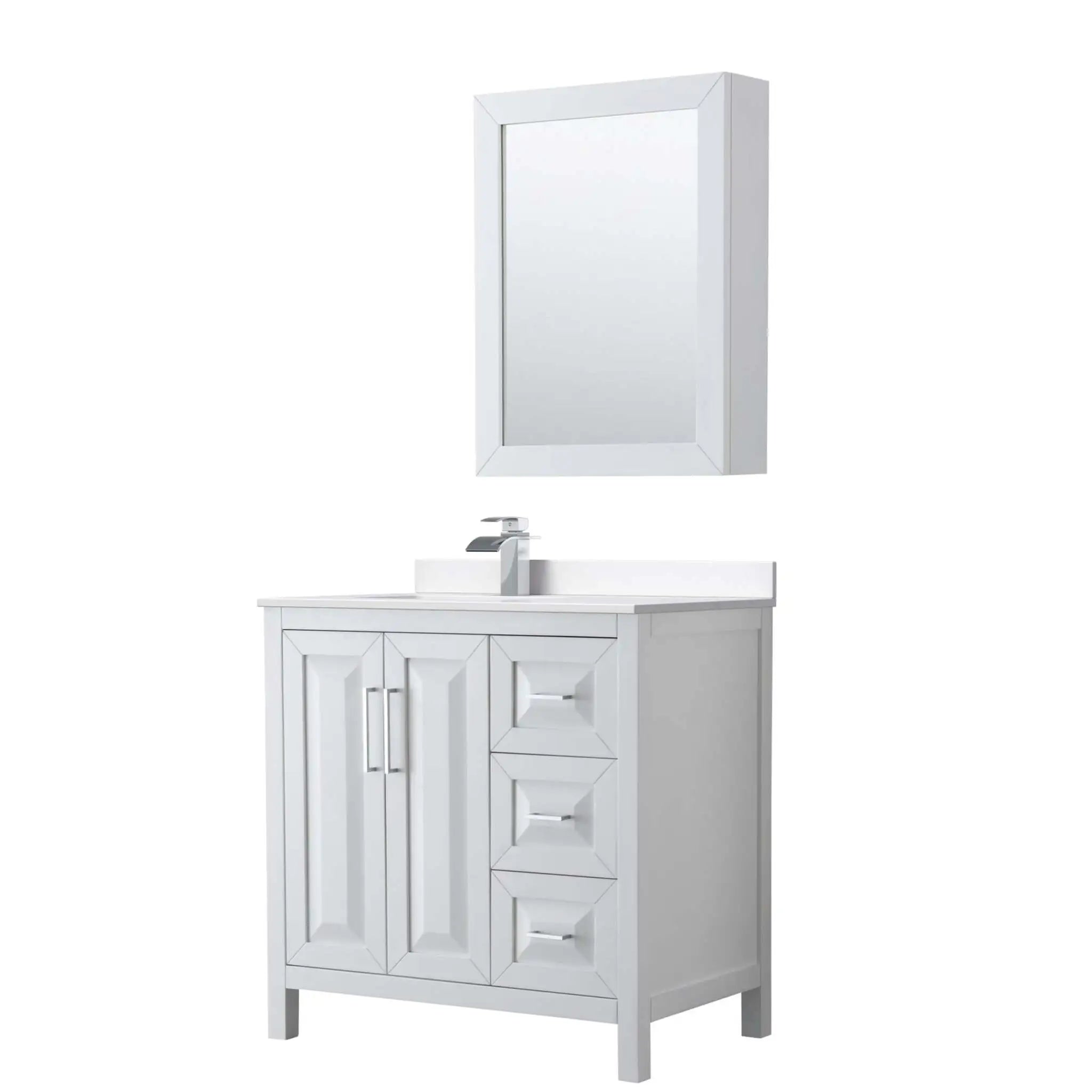 36" Daria Single Bathroom Vanity in White with Polished Chrome Trim & Medicine Cabinet by Wyndham