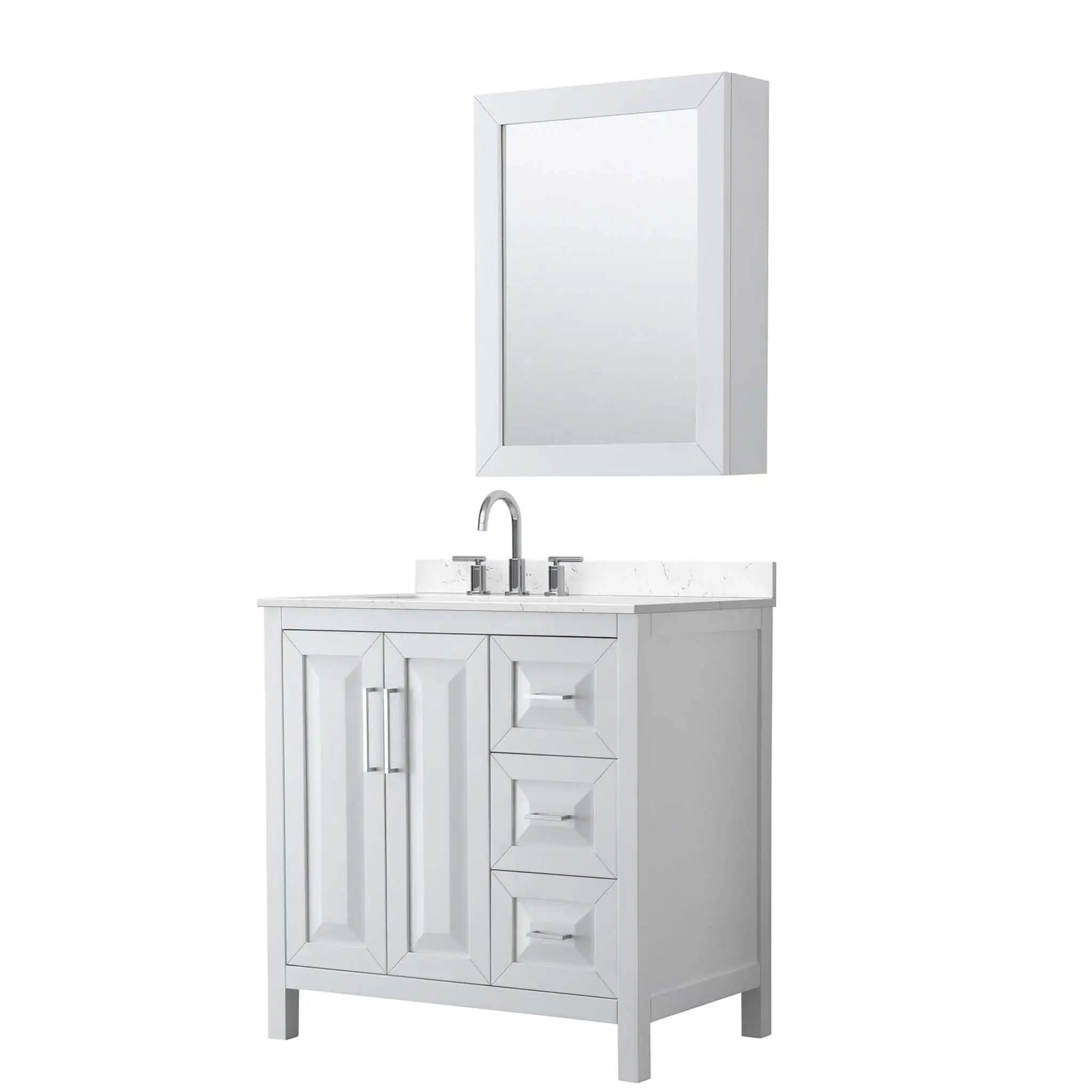 36" Daria Single Bathroom Vanity in White with Polished Chrome Trim & Medicine Cabinet by Wyndham