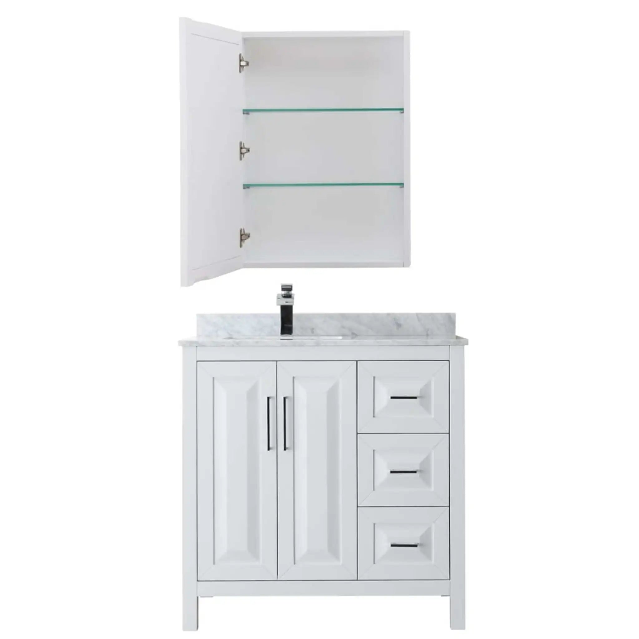 36" Daria Single Bathroom Vanity in White with Polished Chrome Trim & Medicine Cabinet by Wyndham