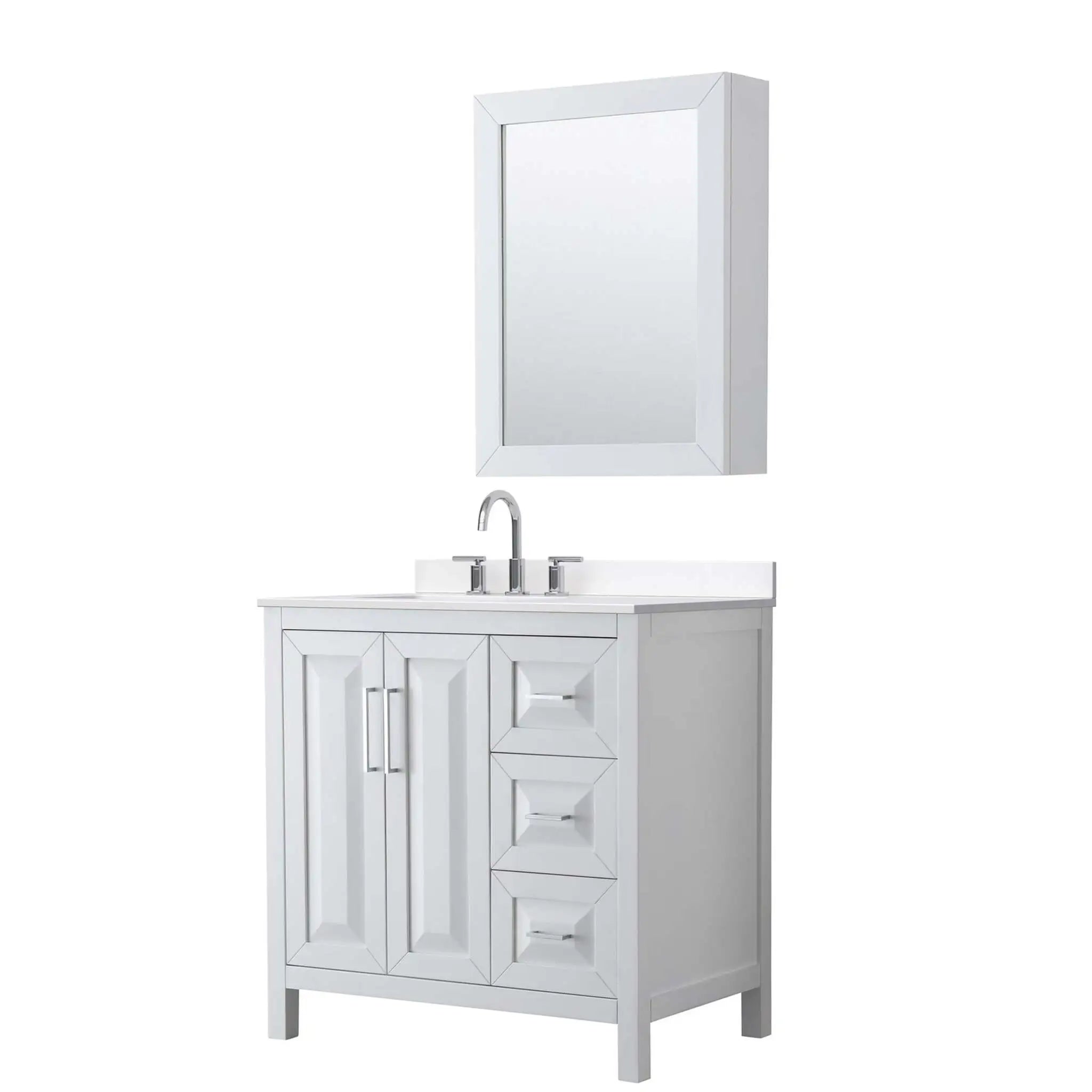 36" Daria Single Bathroom Vanity in White with Polished Chrome Trim & Medicine Cabinet by Wyndham