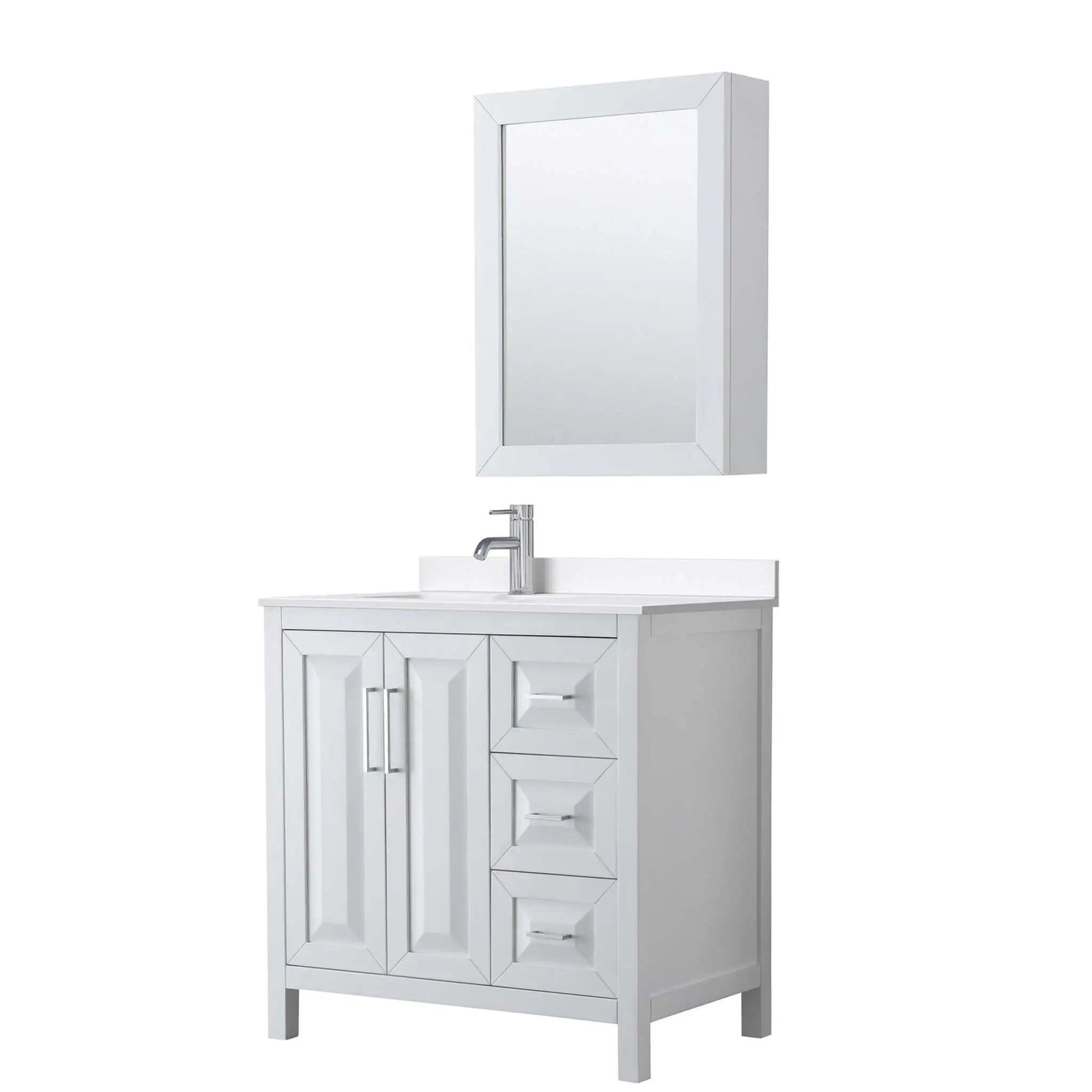 36" Daria Single Bathroom Vanity in White with Polished Chrome Trim & Medicine Cabinet by Wyndham