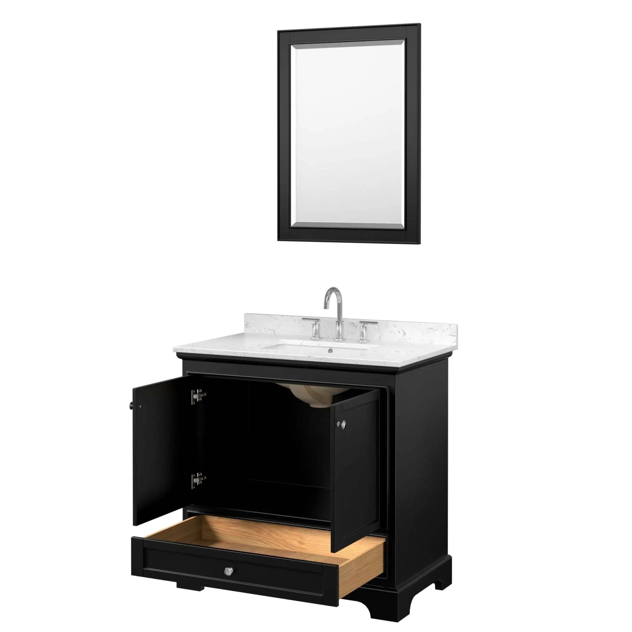 36" Deborah Single Bathroom Vanity in Dark Espresso with Polished Chrome Trim & 24" Mirror by Wyndham