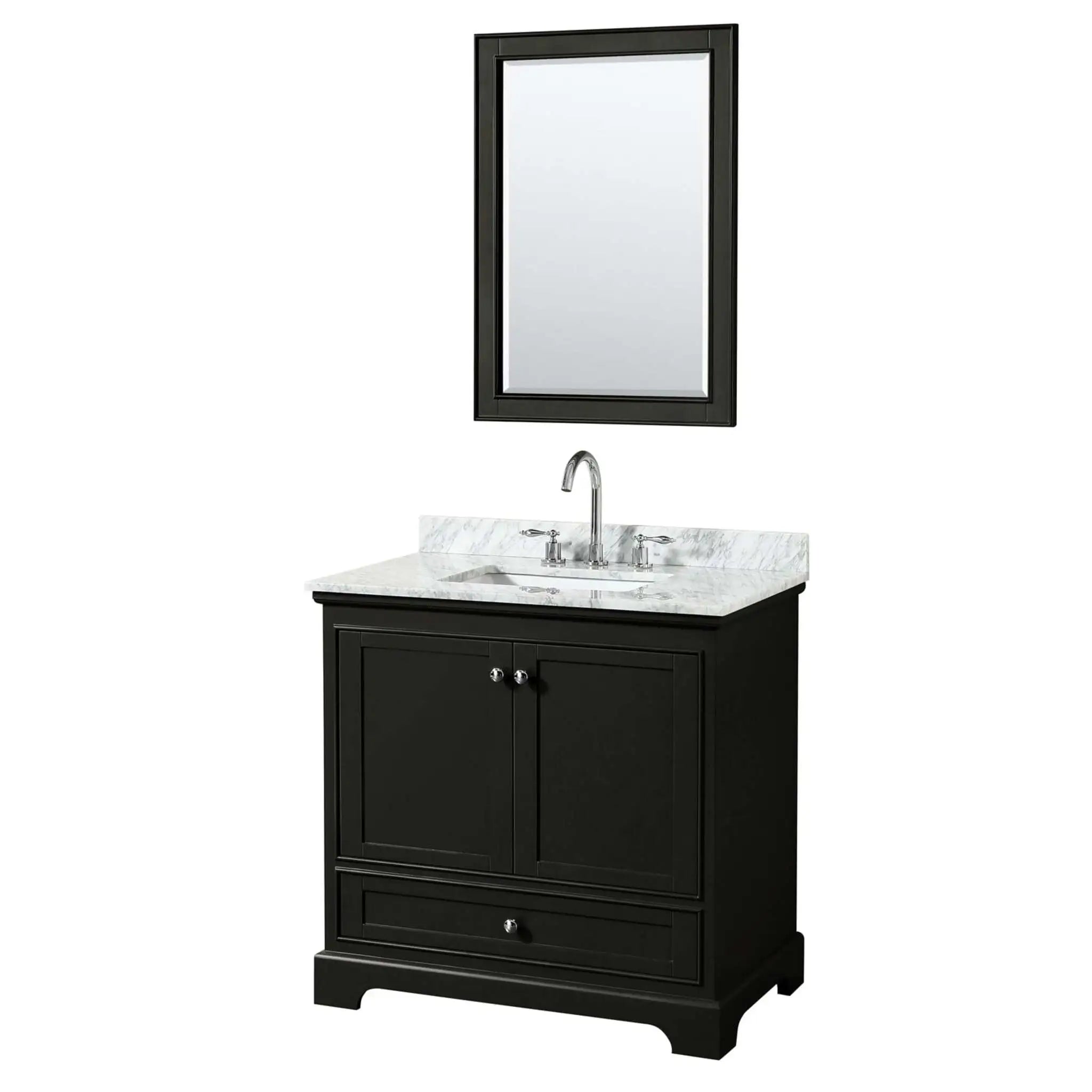 36" Deborah Single Bathroom Vanity in Dark Espresso with Polished Chrome Trim & 24" Mirror by Wyndham