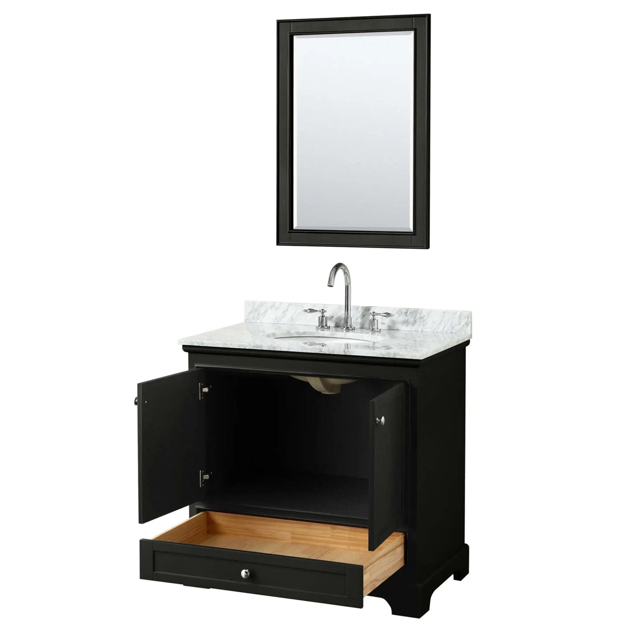 36" Deborah Single Bathroom Vanity in Dark Espresso with Polished Chrome Trim & 24" Mirror by Wyndham